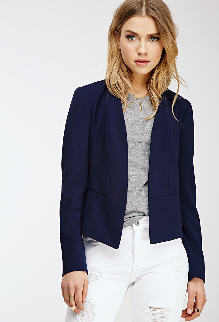 collarless navy jacket