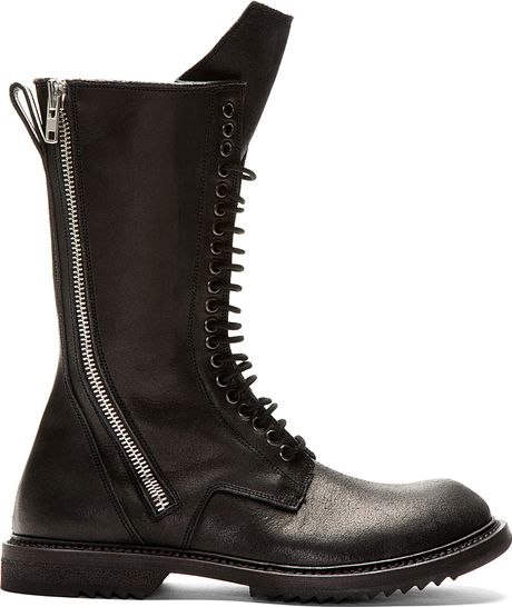 Rick Owens Black Leather Zipped Miltiary Boots in Black for Men | Lyst