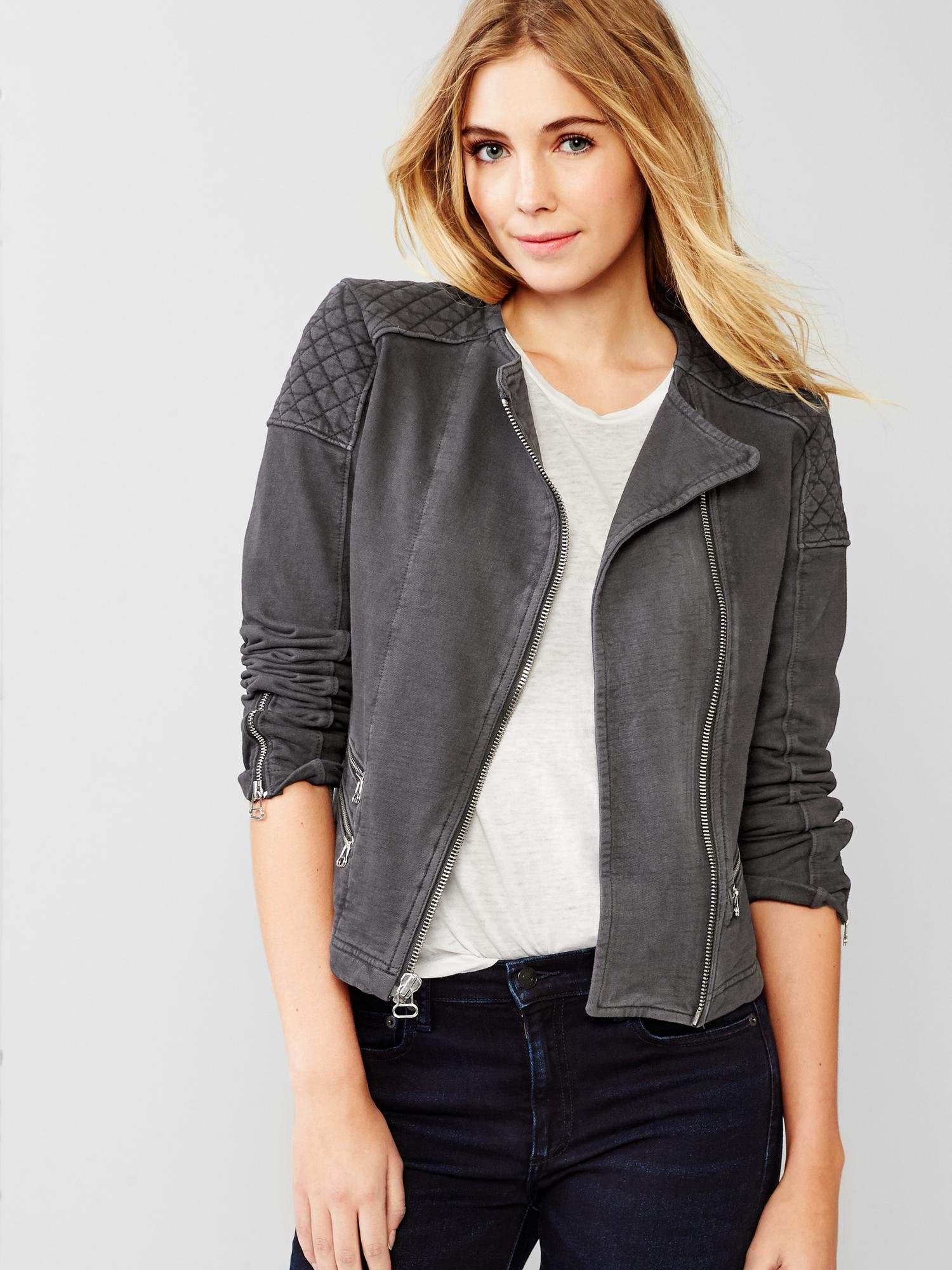 Gap Quilted Moto Knit Jacket in Black (soft black) Lyst