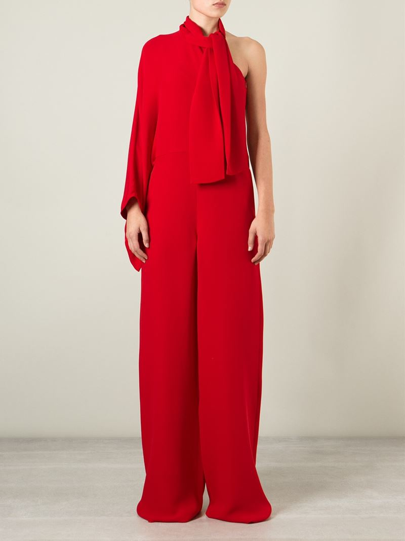 Valentino One Shoulder Jumpsuit in Red - Lyst