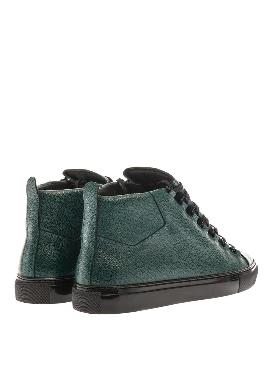Balenciaga Arena Leather Sneakers in Green for Men | Lyst