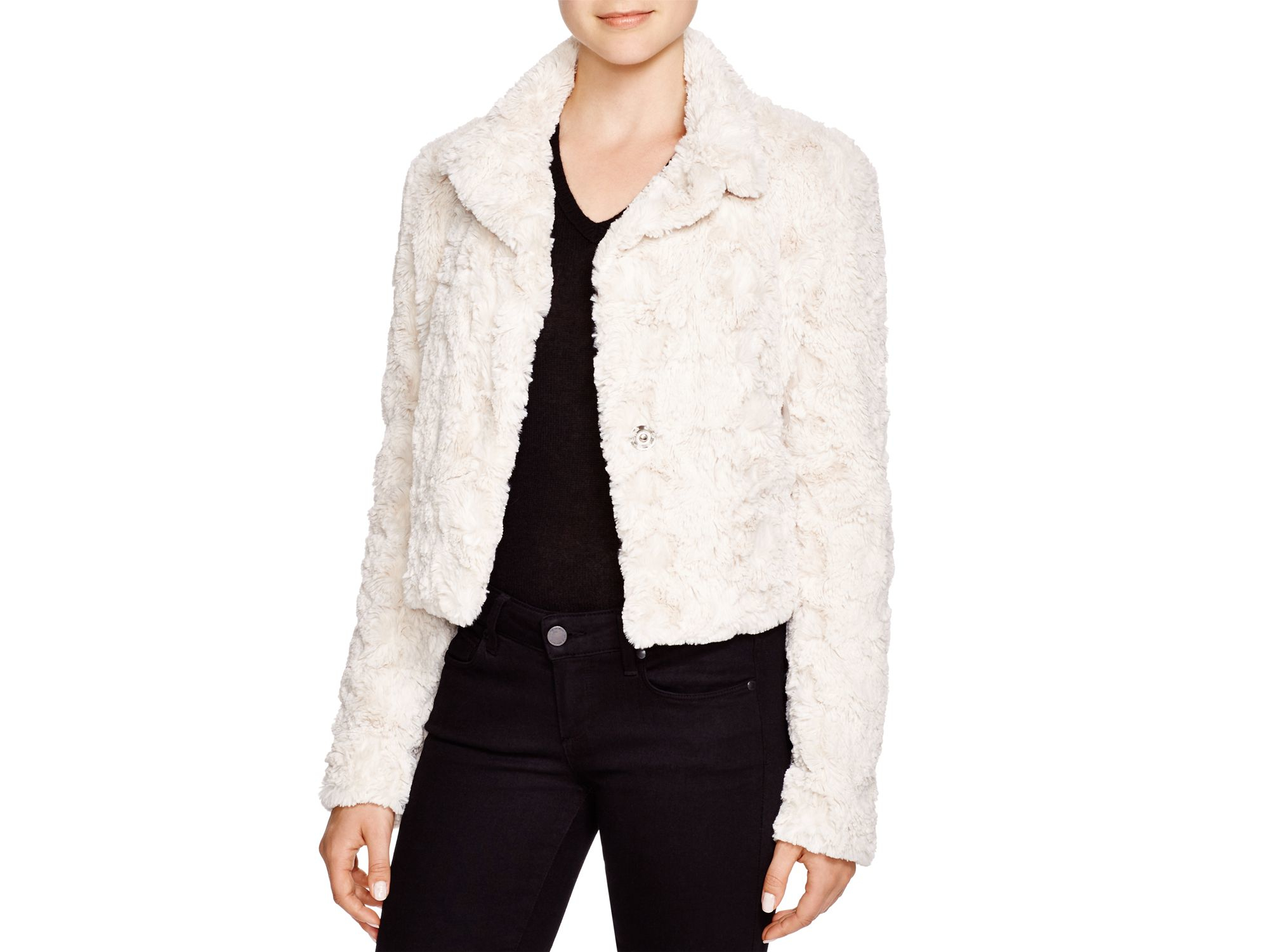 Karen kane Cropped Faux Fur Jacket in Beige (Cream) Save 56 Lyst