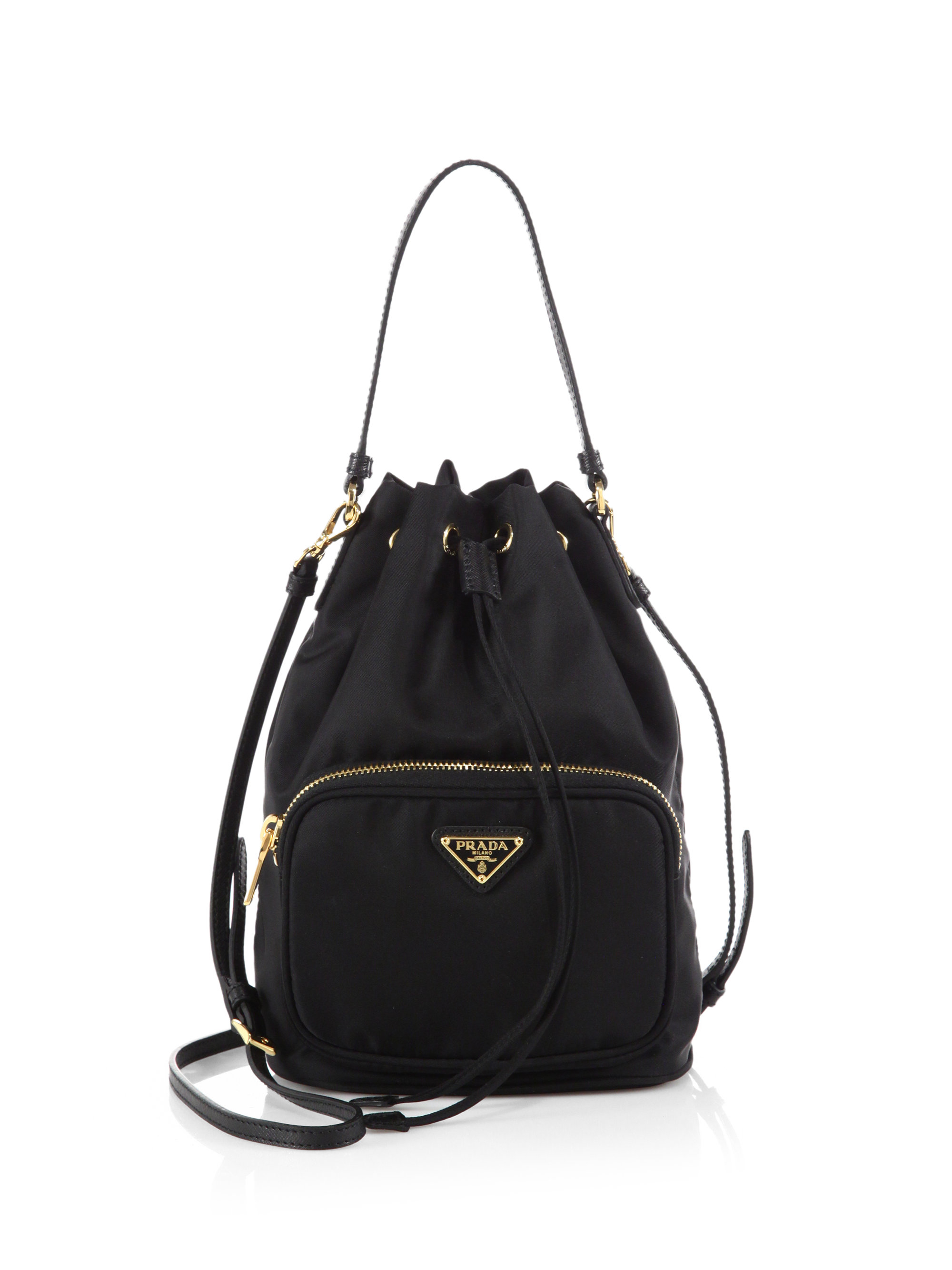 Prada Tess Drawstring Nylon Pouch Crossbody Bag in Black (NERO ...  