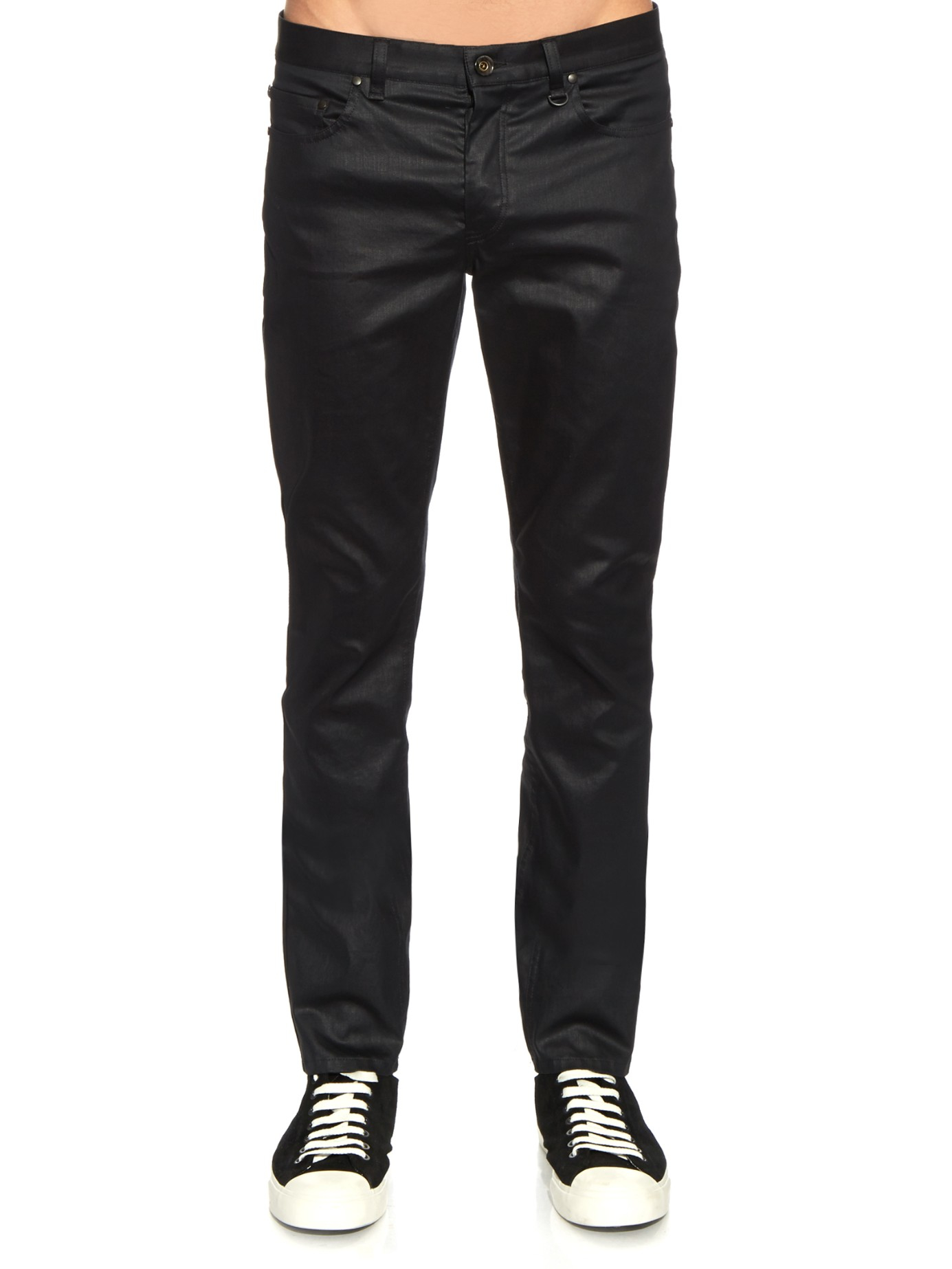 John Varvatos Slim leg Coated Cotton blend Jeans in Black for Men