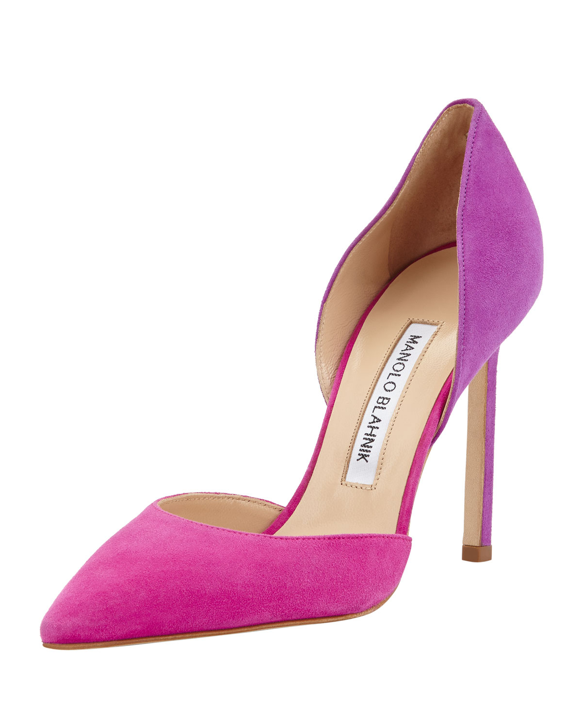 fuchsia suede pumps