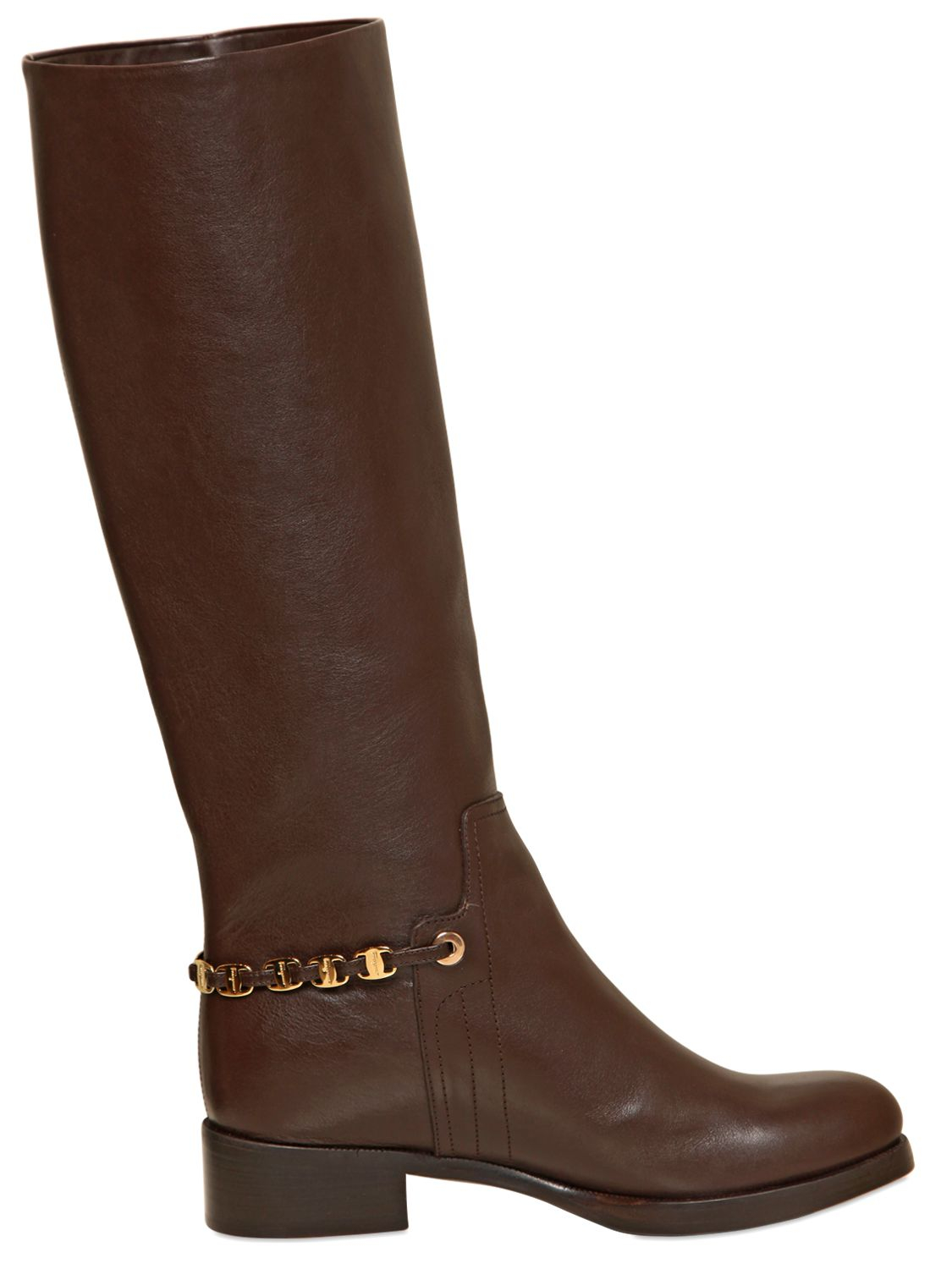 Ferragamo 20Mm Nando Leather Chained Boots in Brown - Lyst