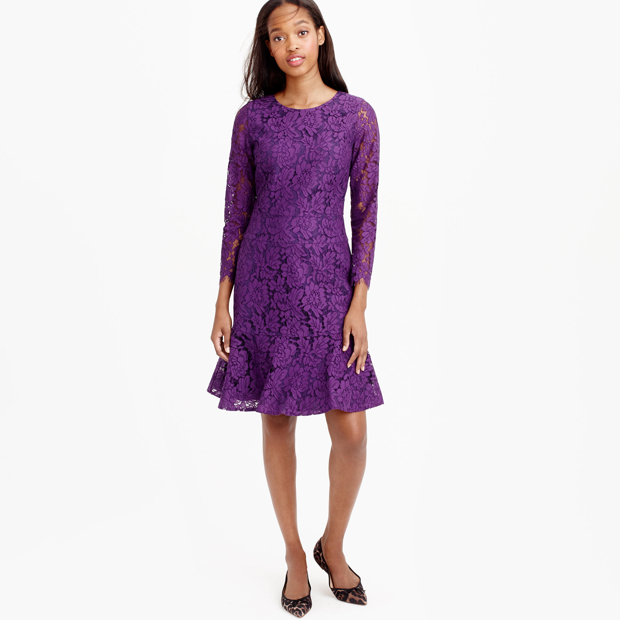J.Crew Petite Longsleeve Dress In Floral Lace in Purple Lyst