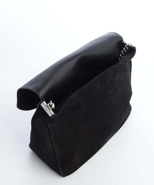 C¨¦line Black Suede Silver Braided Chain Shoulder Bag in Black | Lyst  