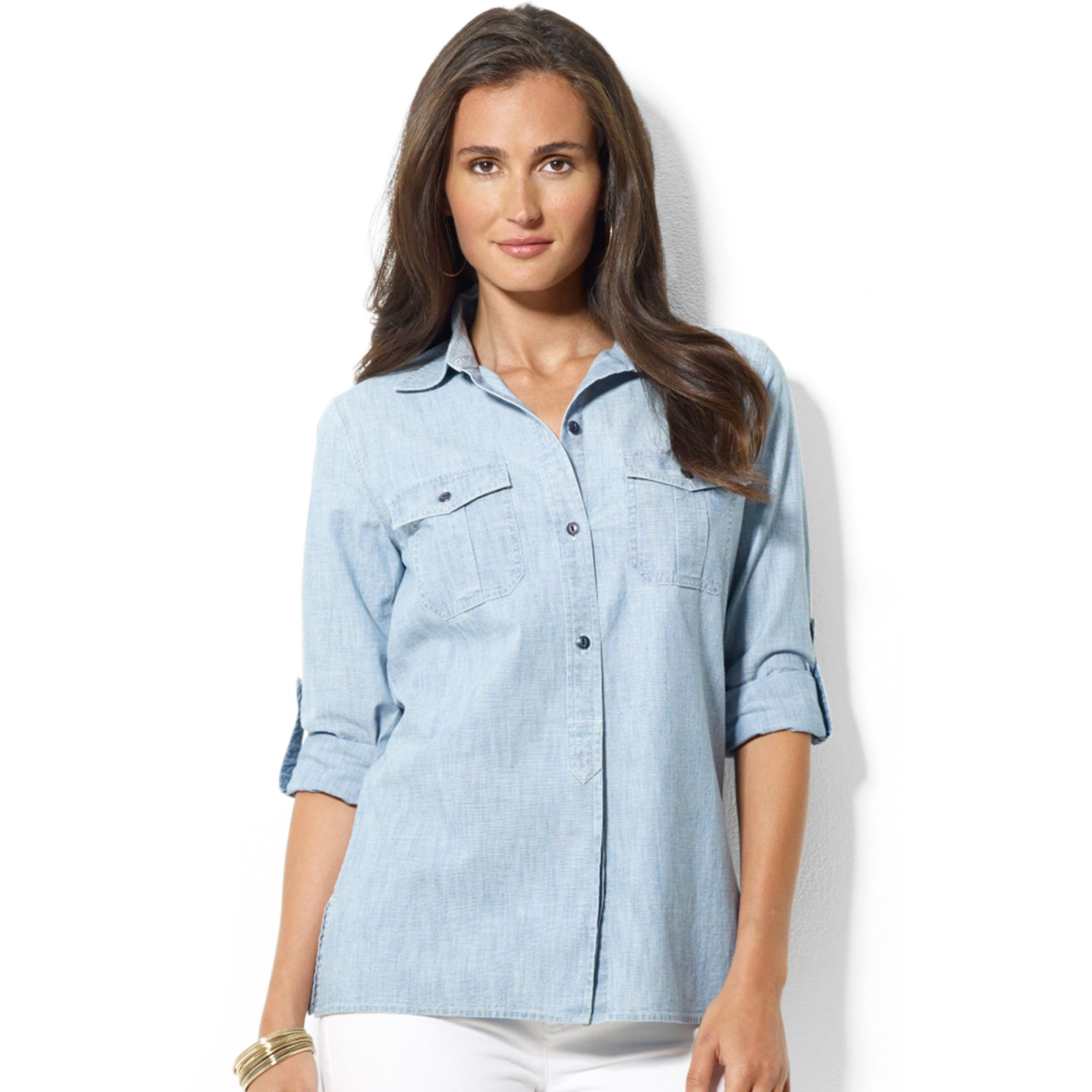 Lauren by Ralph Lauren Lauren Jeans Co Rolltabsleeve Chambray Shirt in Blue  | Lyst