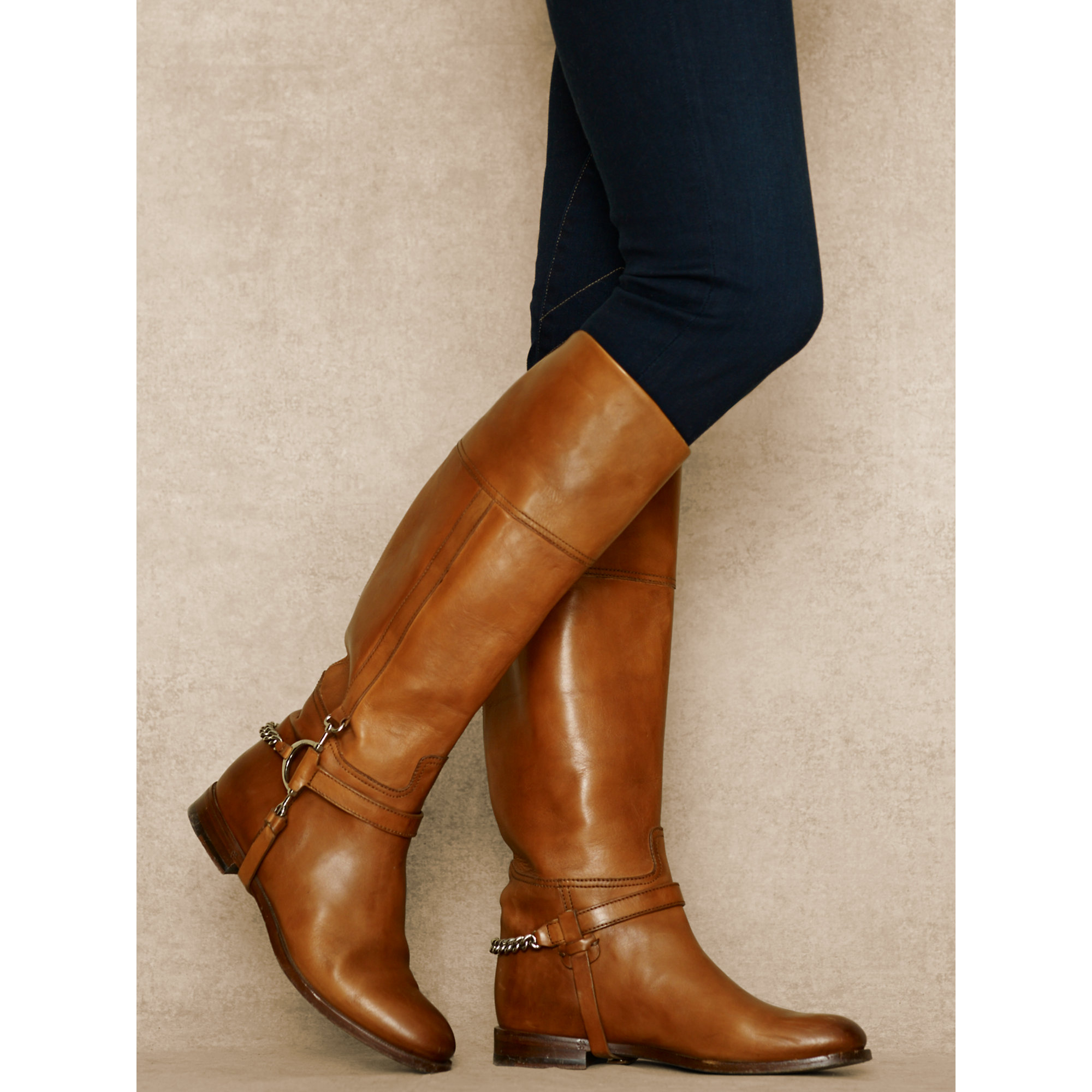 Ralph Lauren Calf Chain Sandra Riding Boot in Brown | Lyst