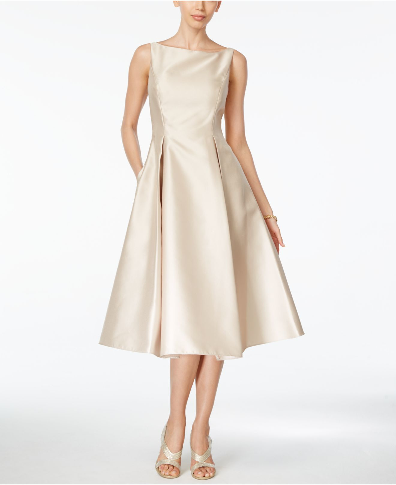 Adrianna papell Boat-neck A-line Dress in Beige (Champagne) - Save 50% | Lyst