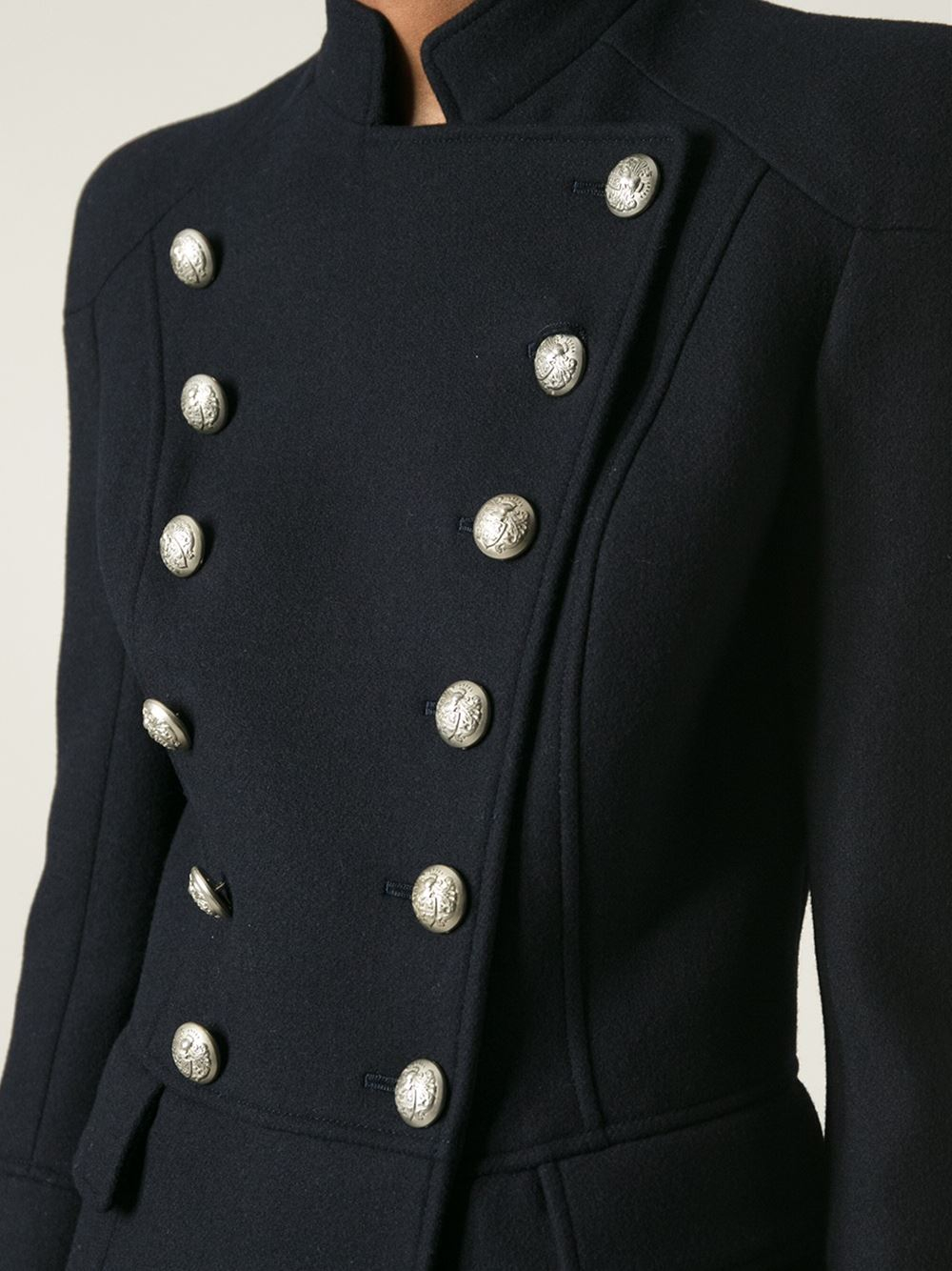 Balmain Military Style Double Breasted Coat in Blue | Lyst
