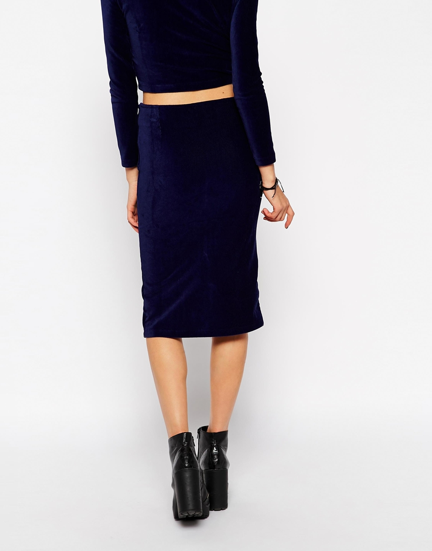 Lyst - Asos Co-ord Velvet Pencil Skirt in Blue