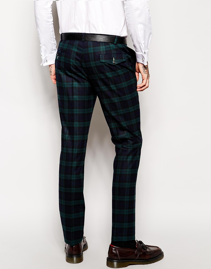 Noose And Monkey Plaid Pants With Stretch In Super Skinny Fit in Green for  Men