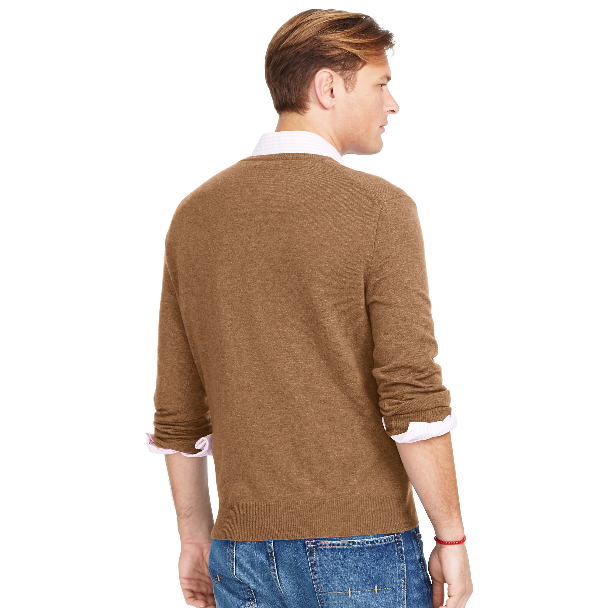 Ralph Lauren Merino Wool V-neck Sweater in Real Camel (Brown) for Men ...