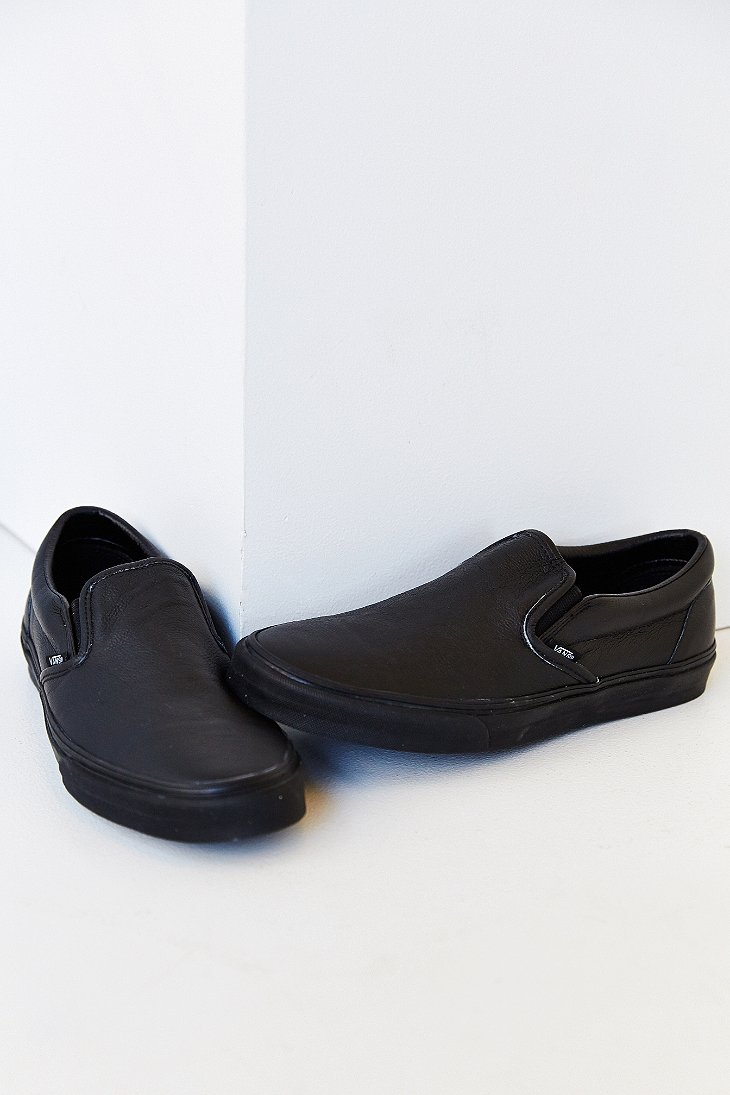 Vans Classic Leather Slip-On Sneaker in Black for Men Lyst
