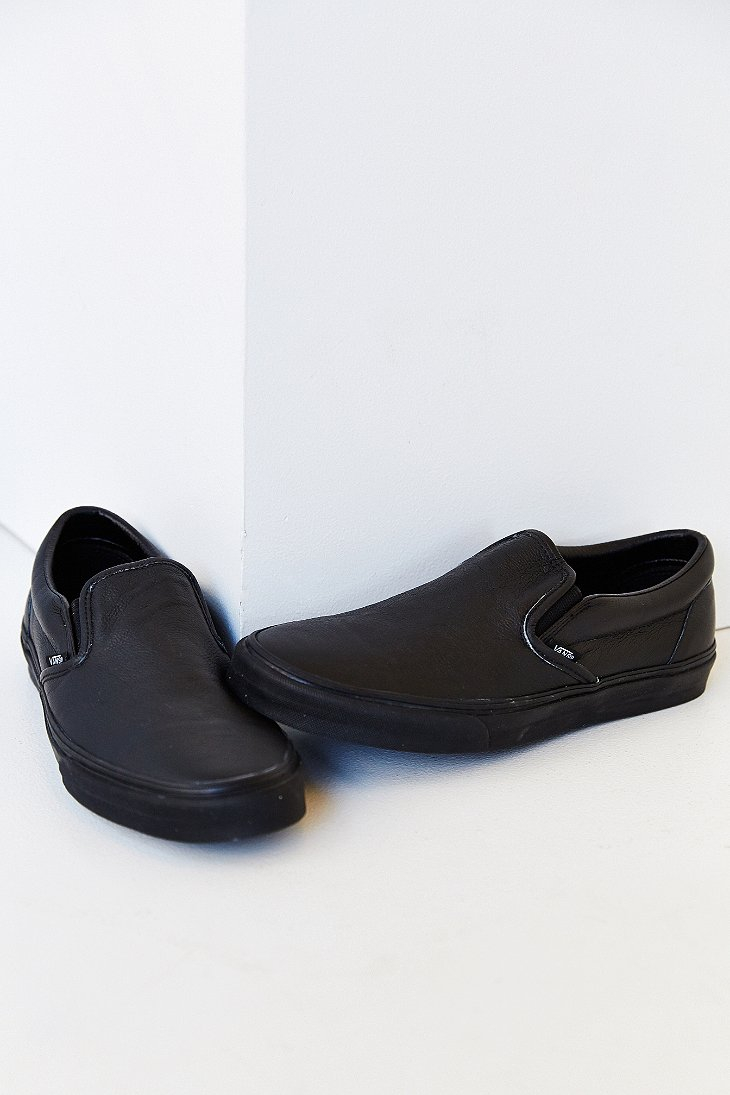 vans premium leather slip on black