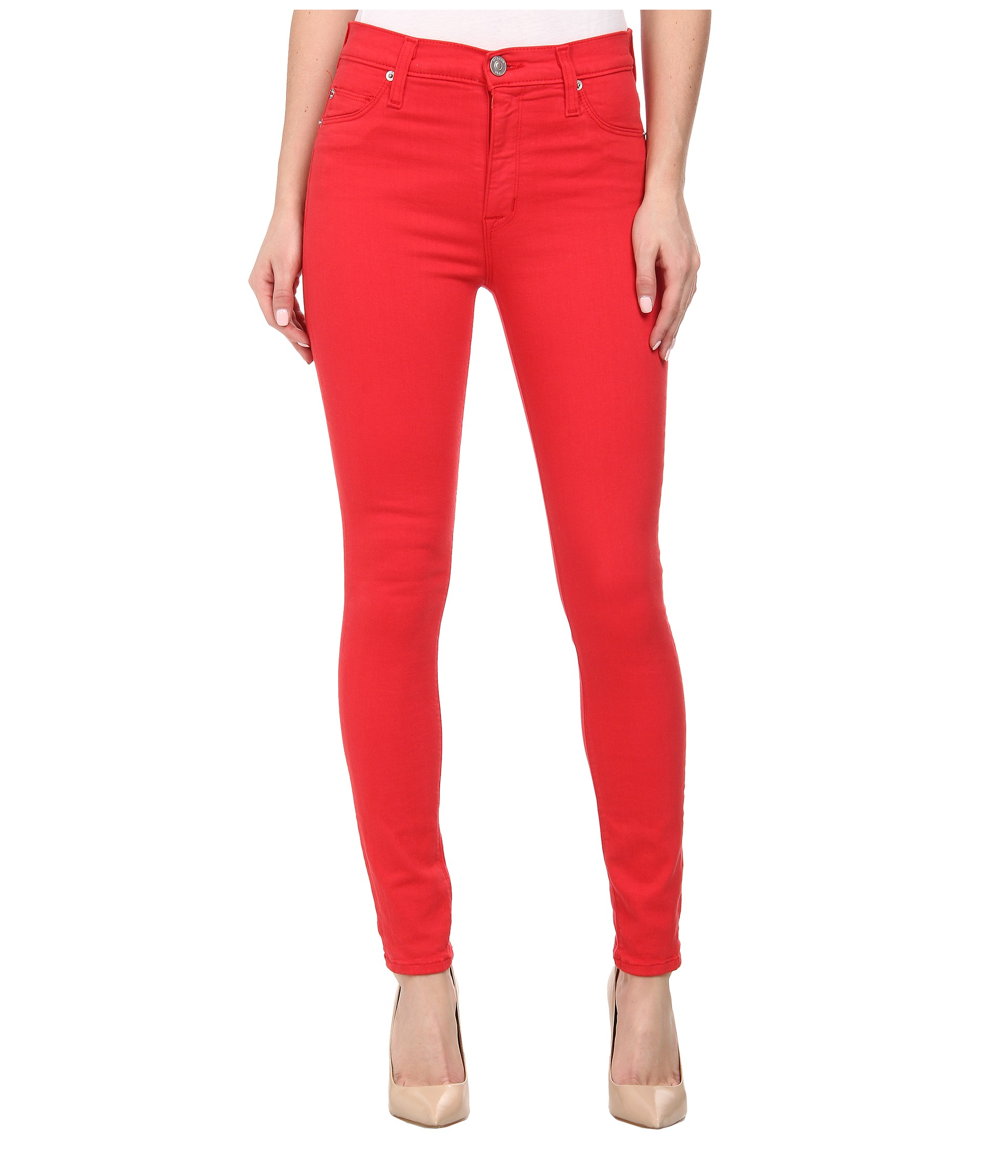 high waisted red skinny jeans