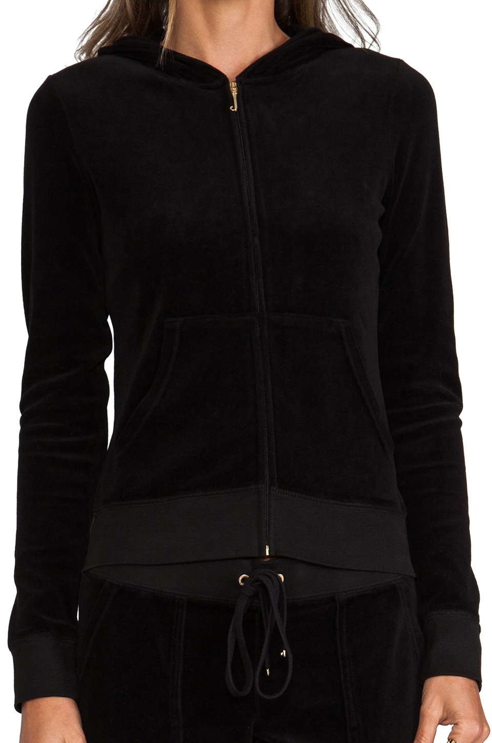 Lyst - Juicy Couture Classic Velour Long Sleeve Zip Hoodie in Black