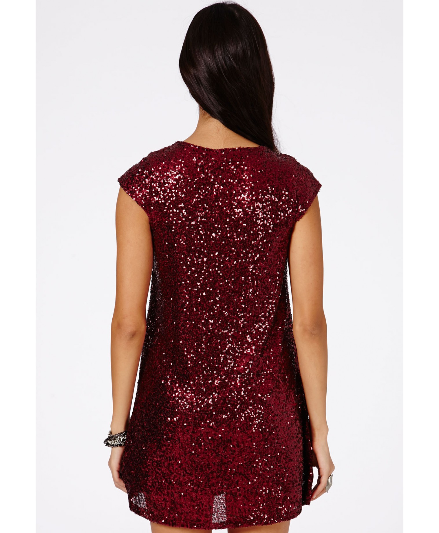 Missguided Minuna Loose Sequin Shift Dress in Burgundy (Red) - Lyst