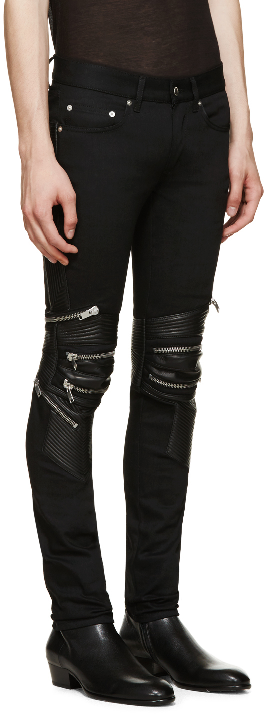 Saint Laurent Black Denim & Leather Biker Jeans for Men | Lyst