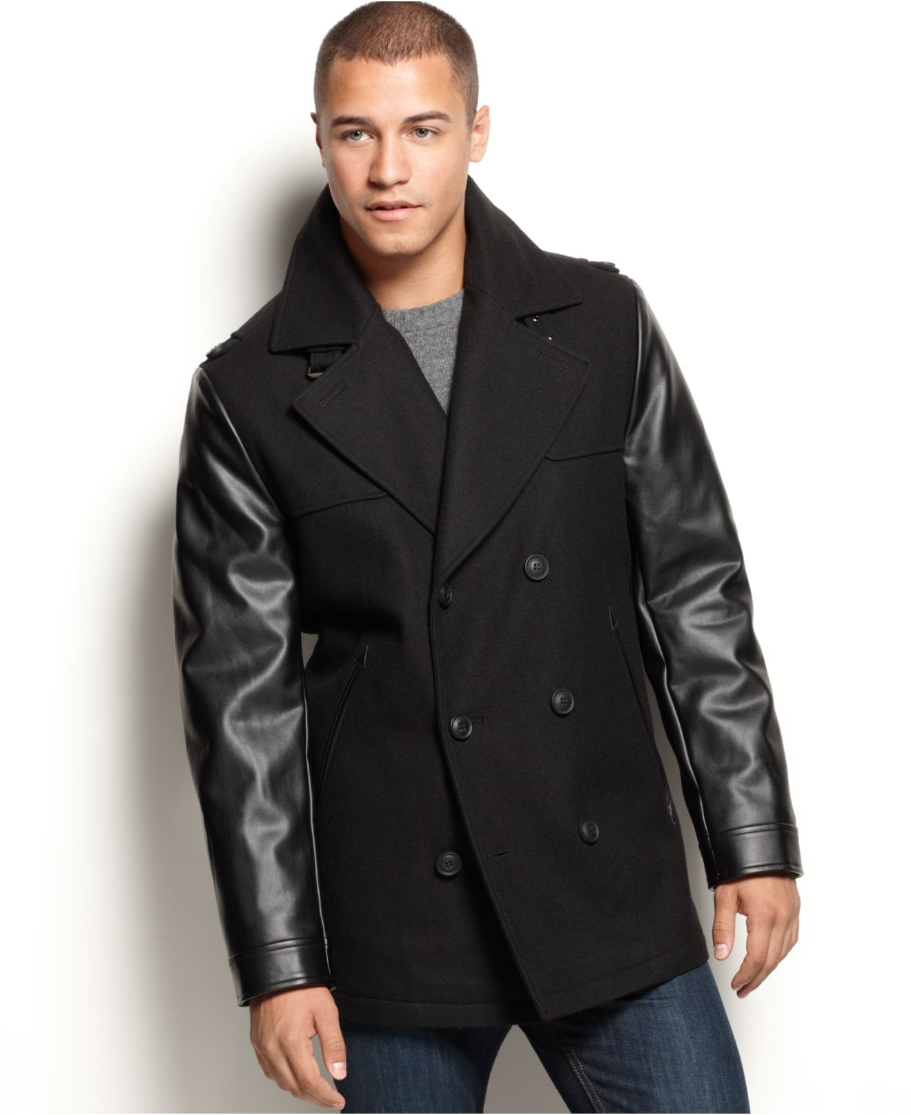 pea coat leather
