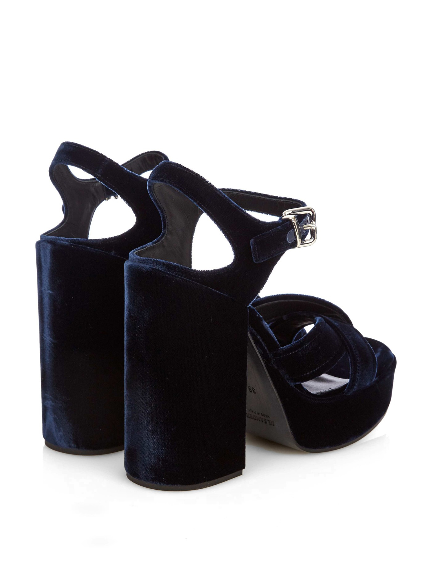 Wrok eigenaar Bont Jil Sander Velvet Platform Sandals in Blue | Lyst