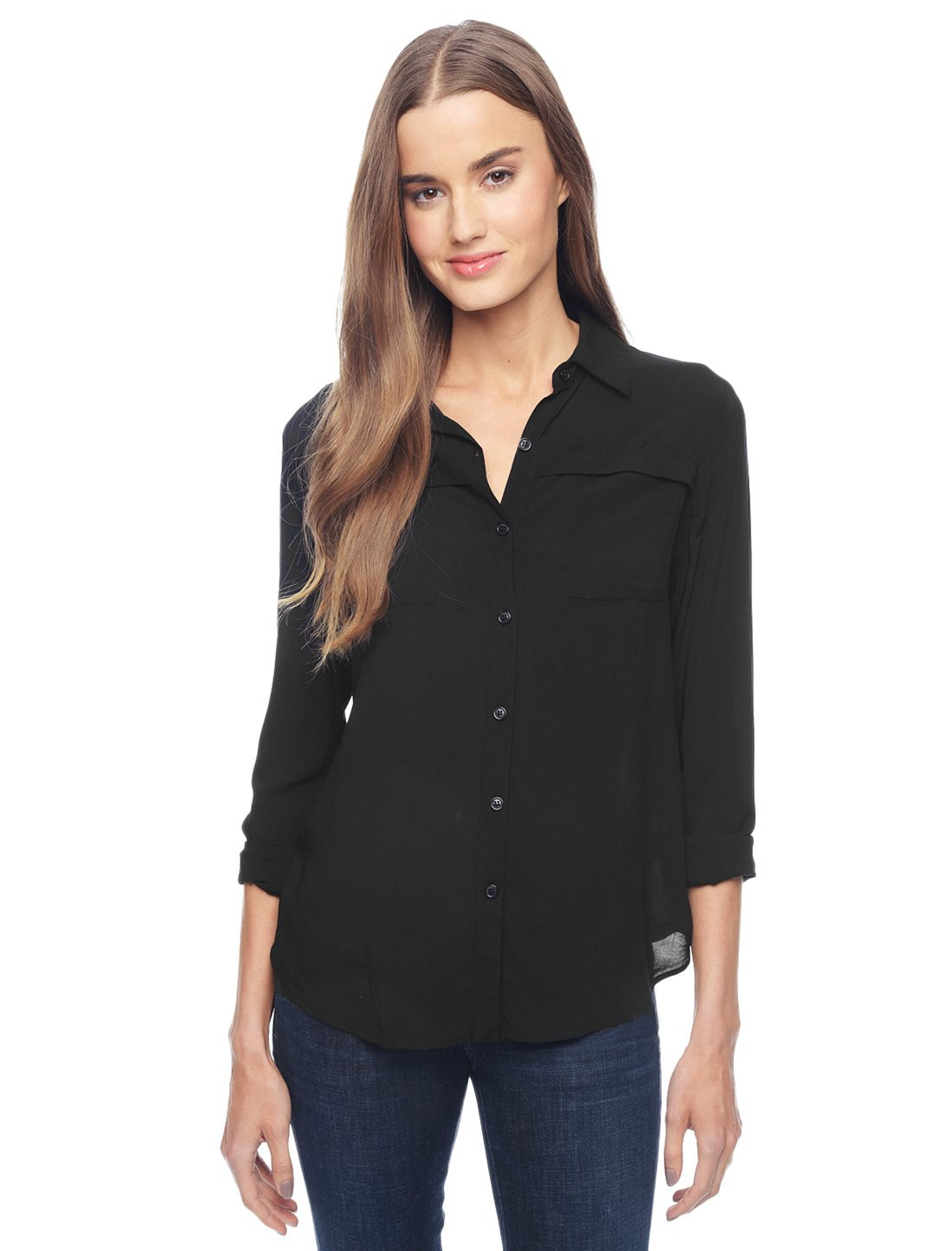 Splendid Rayon Voile Button Down Shirt in Black - Lyst