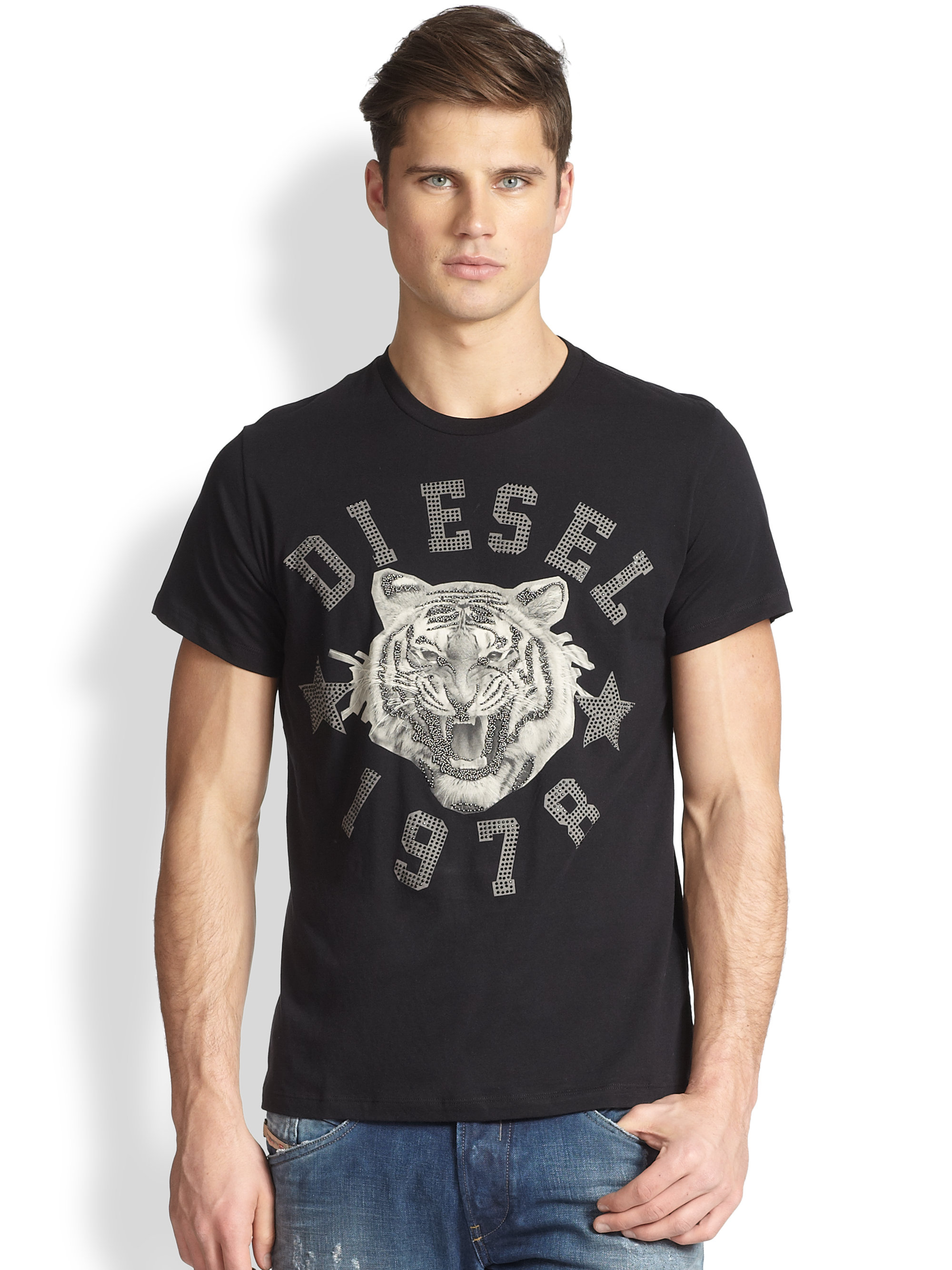 Diesel Tiger Logo Tee in Black for Men | Lyst
