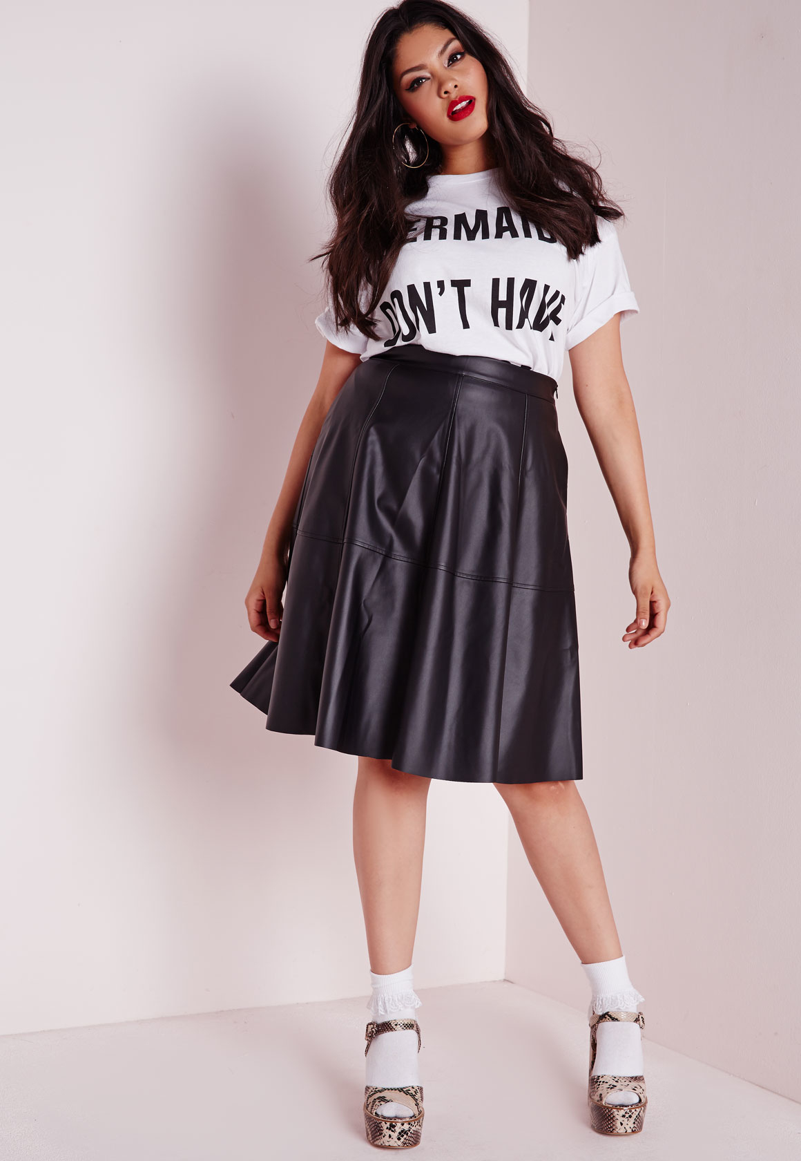 plus size leather skater skirt