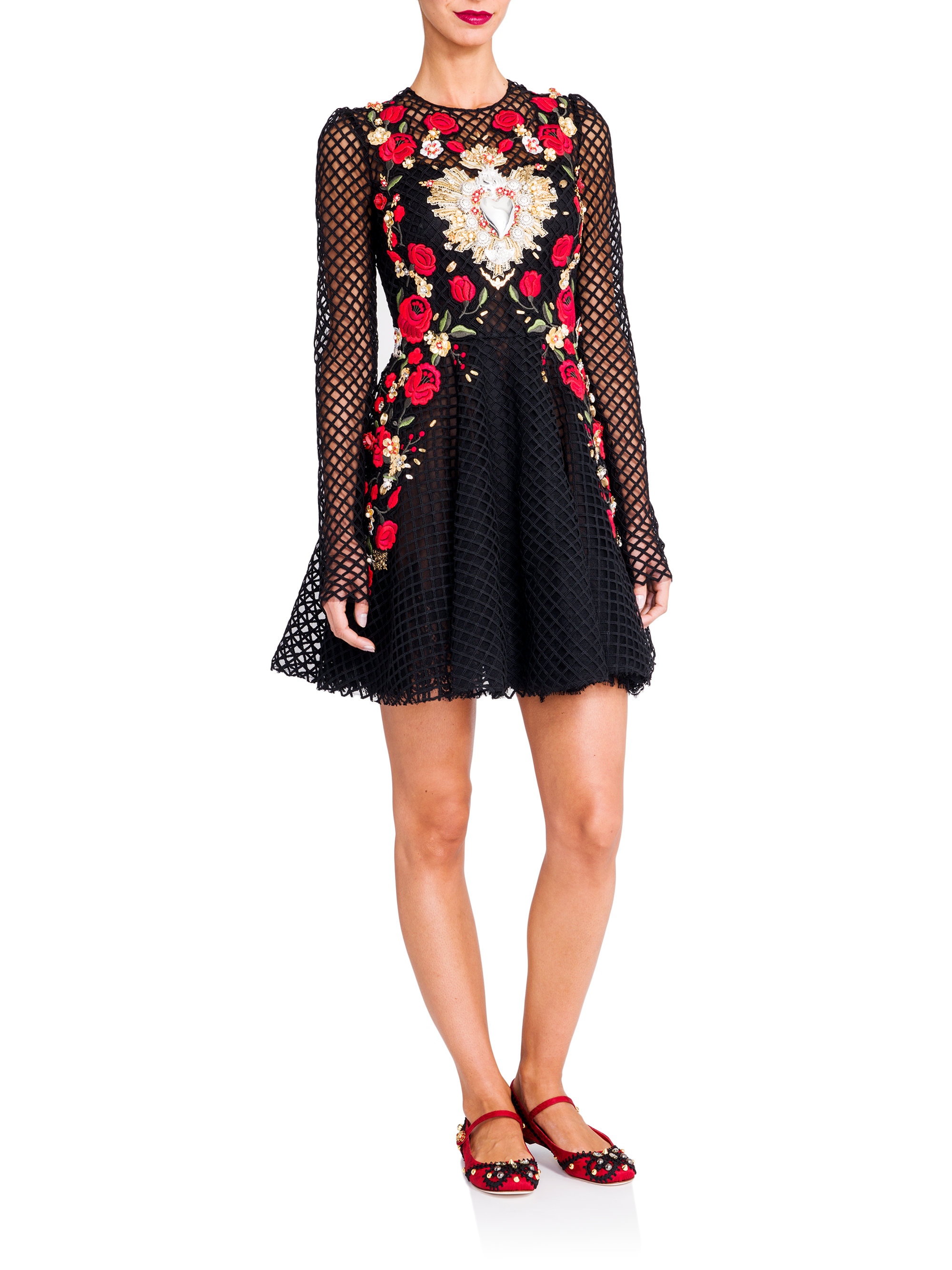 Dolce & Gabbana Sacred Heart Embroidered Net Dress | Lyst