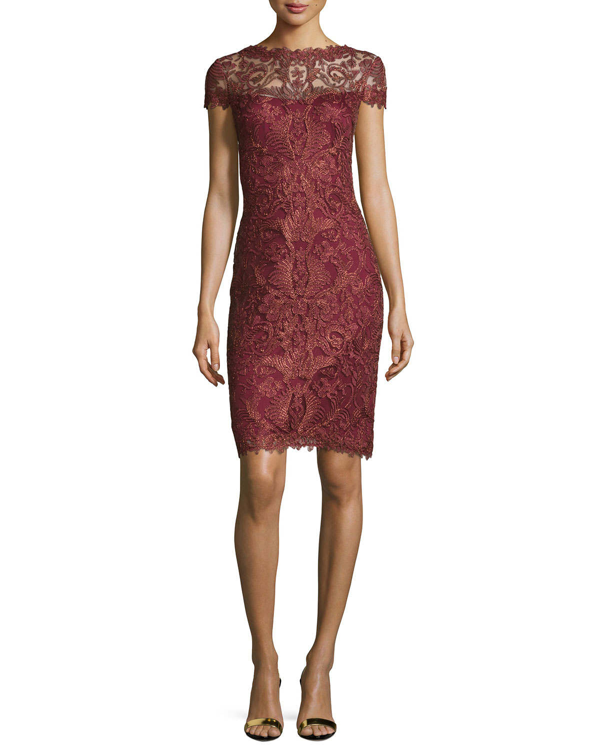 Tadashi shoji Capsleeve Sequined Lace Cocktail Dress in Metallic Lyst
