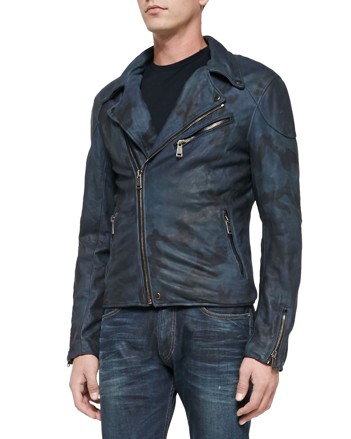 Ralph Lauren Black Label Camo Print Leather Moto Jacket In Gallery