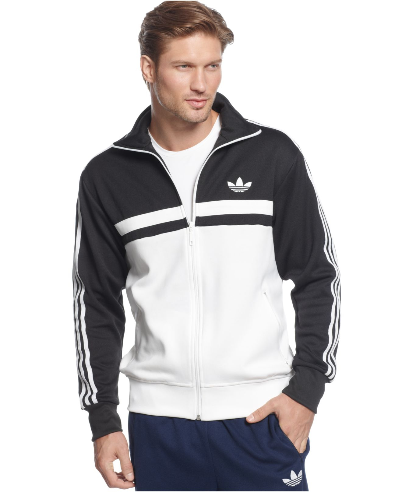 adidas track jacket white and black