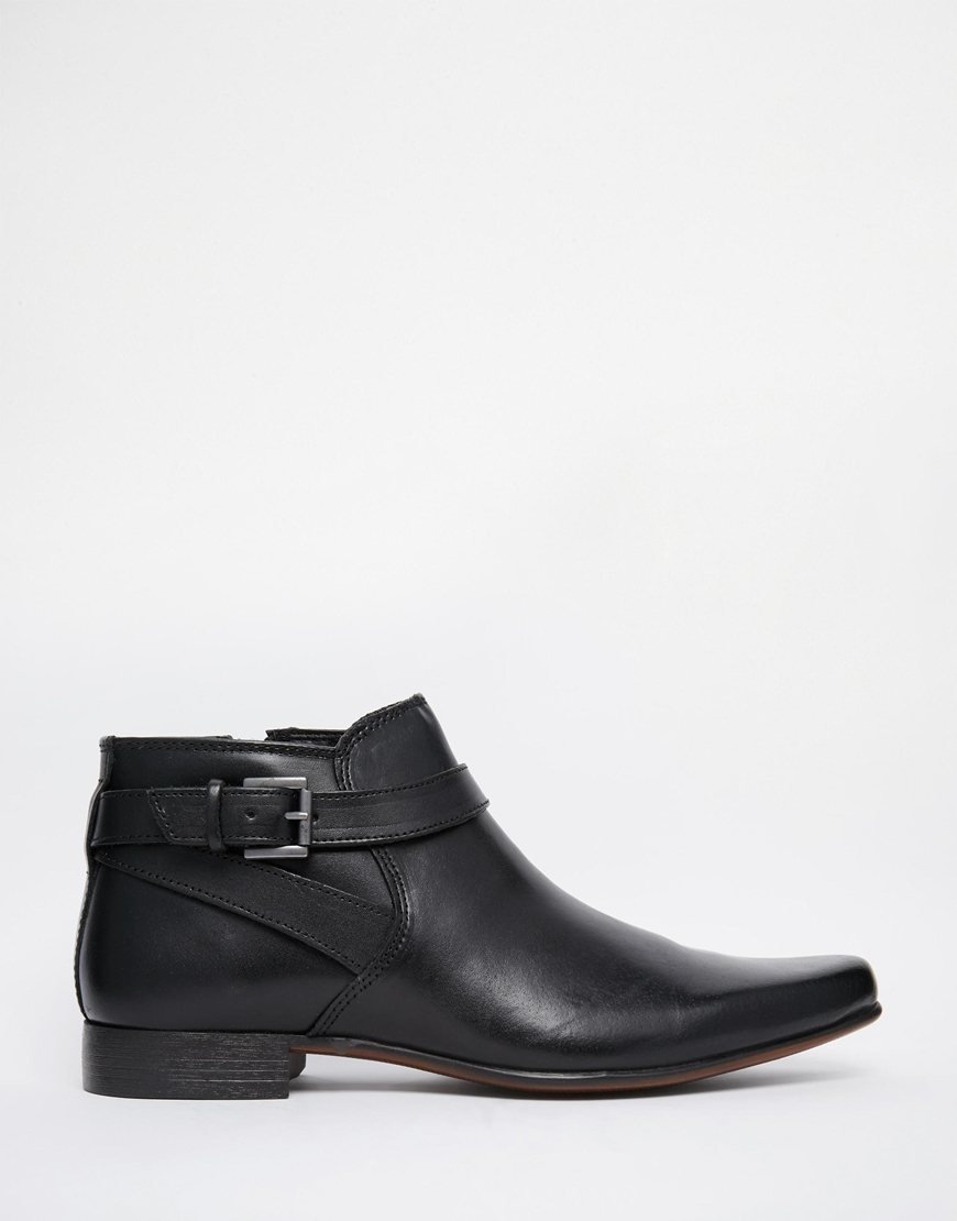 ASOS Chelsea Boots In Black Leather With Buckle Strap for Men | Lyst