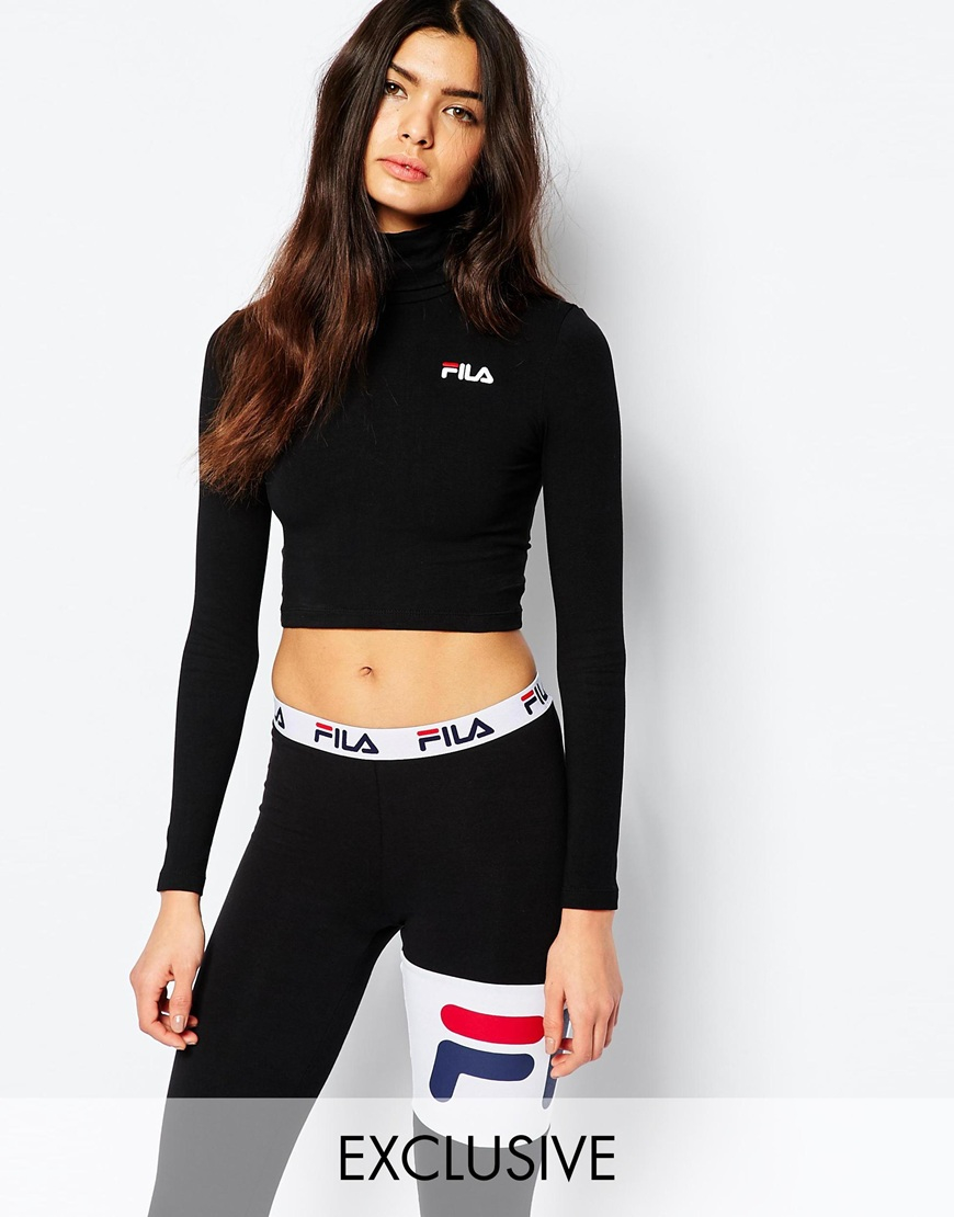  Fila  Cropped  Roll Neck Long Sleeve Top With Small Logo in 