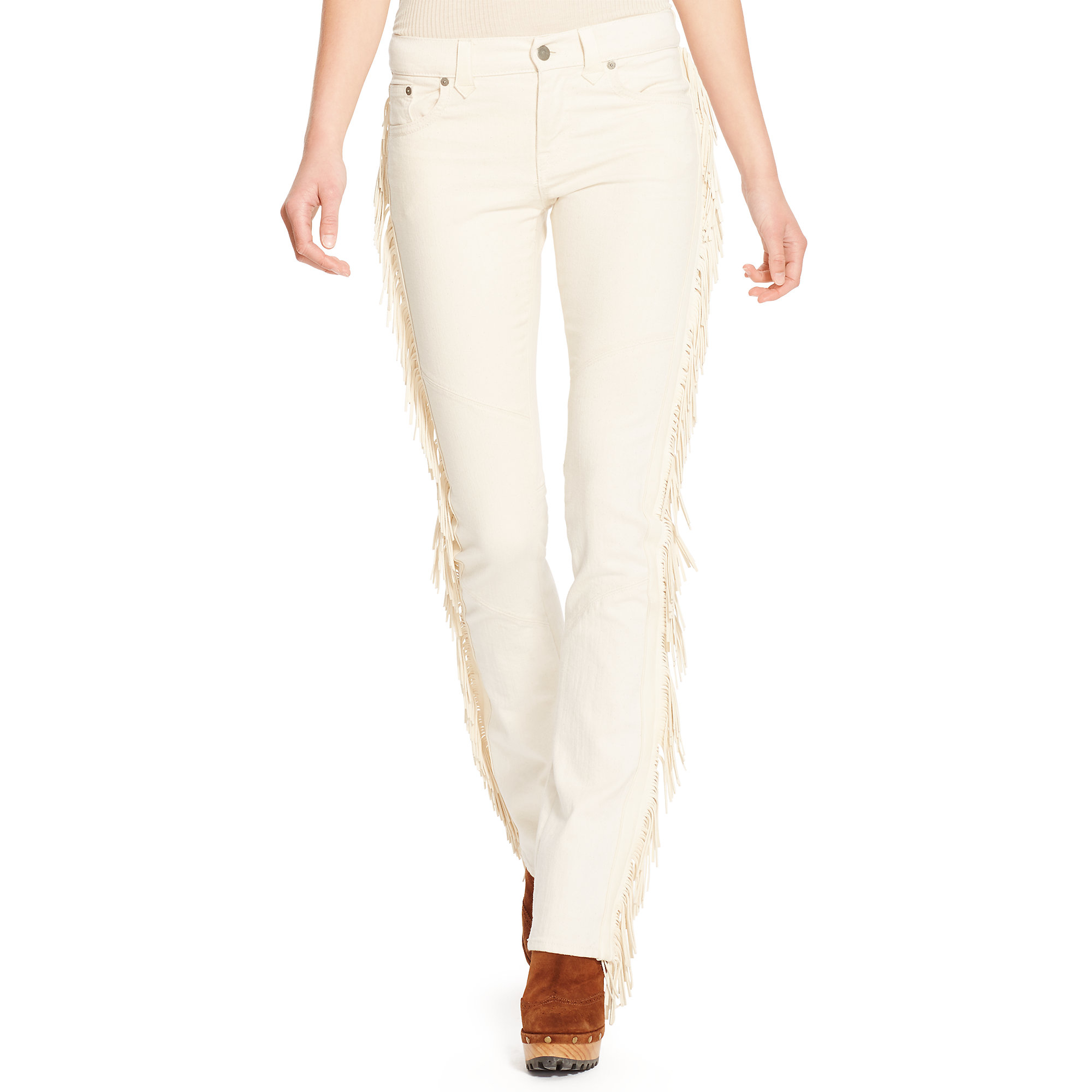 Polo Ralph Lauren Leather-fringed Bootcut Jean in Natural | Lyst