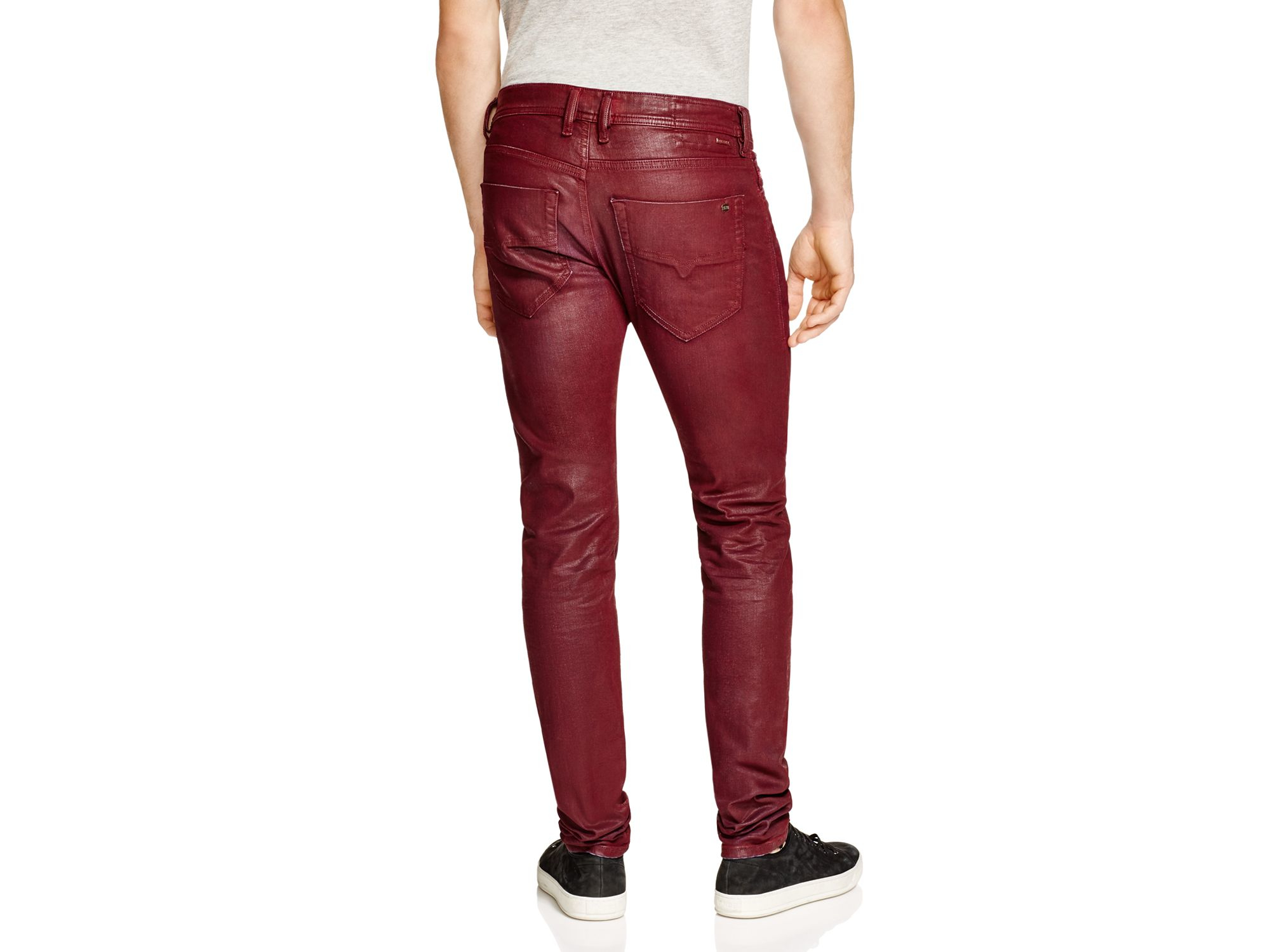 DIESEL Tepphar Burgundy Coated Super Slim Fit Jeans In Red for Men - Lyst
