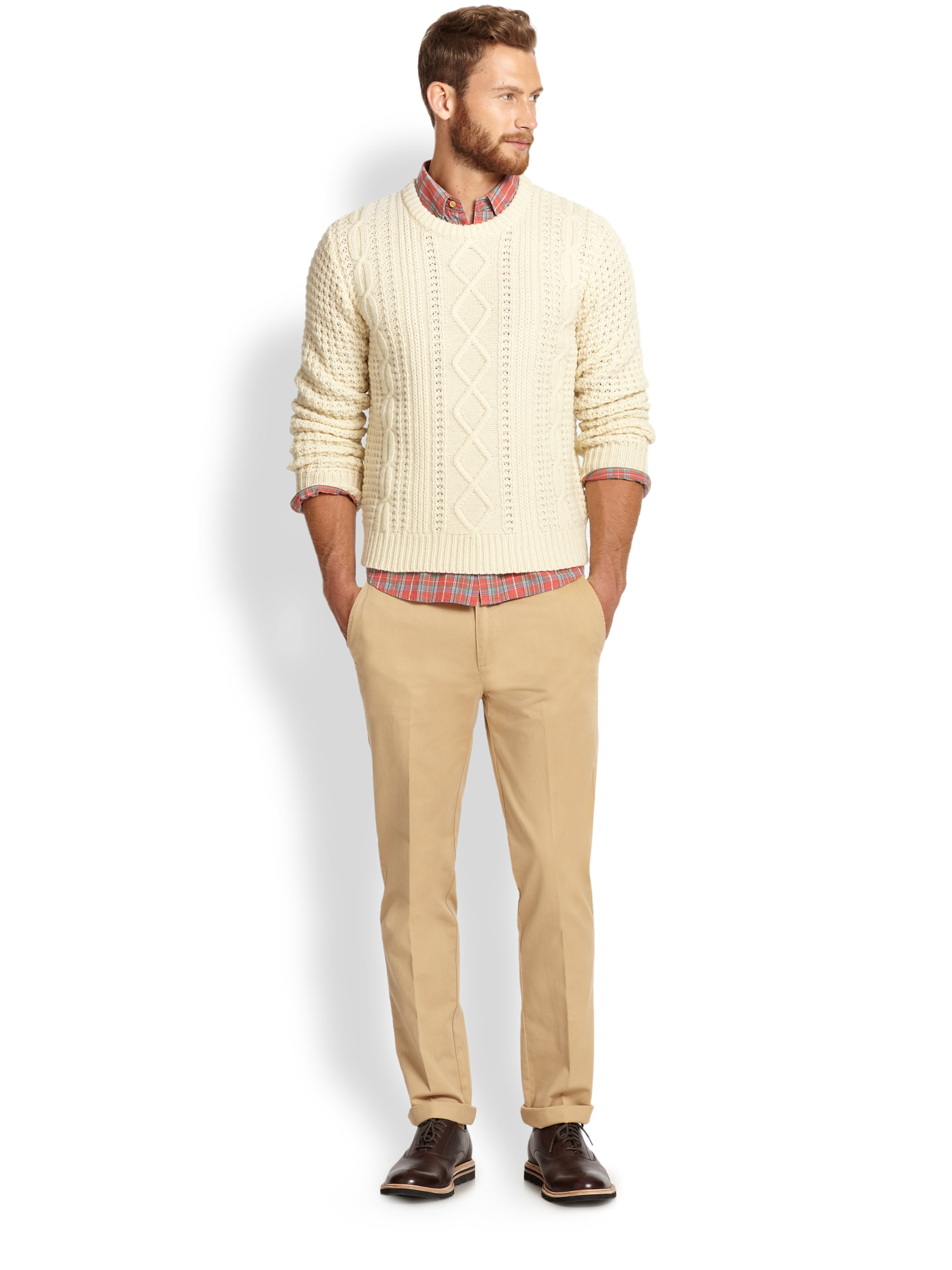 Gant Rugger Lambswool Cable Knit Sweater in Ivory (White) for Men - Lyst