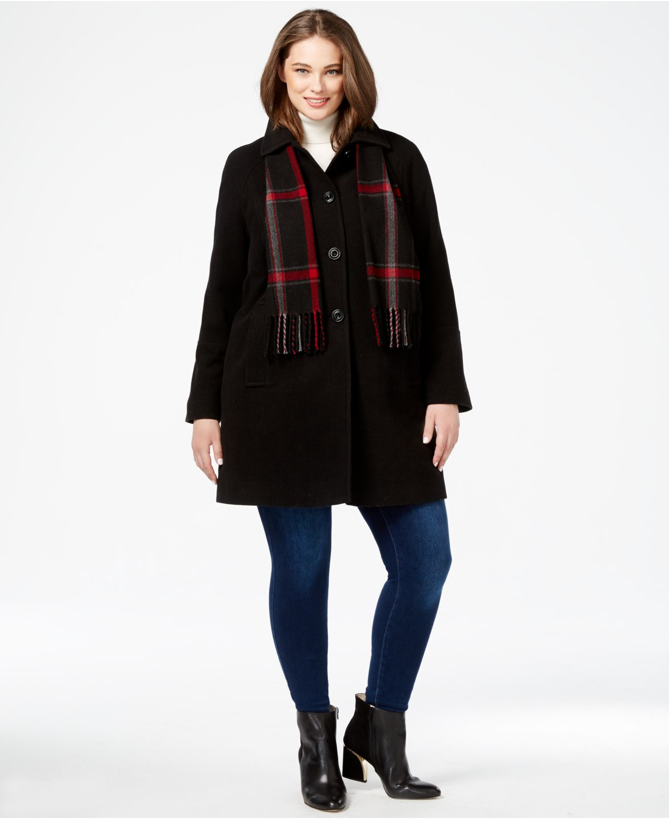 London Fog Wool Plus Size Peacoat With Plaid Scarf in Black - Lyst
