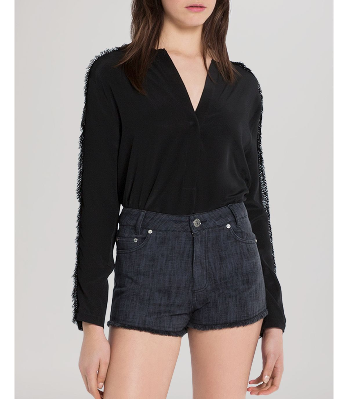 Sandro Top - Eloine Fringe Sleeve Woven in Black - Lyst