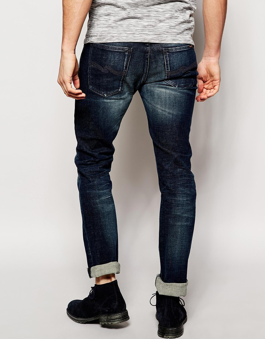 Nudie jeans Tube Tom Skinny Fit Stretch Navy Worn In in Blue for Men | Lyst