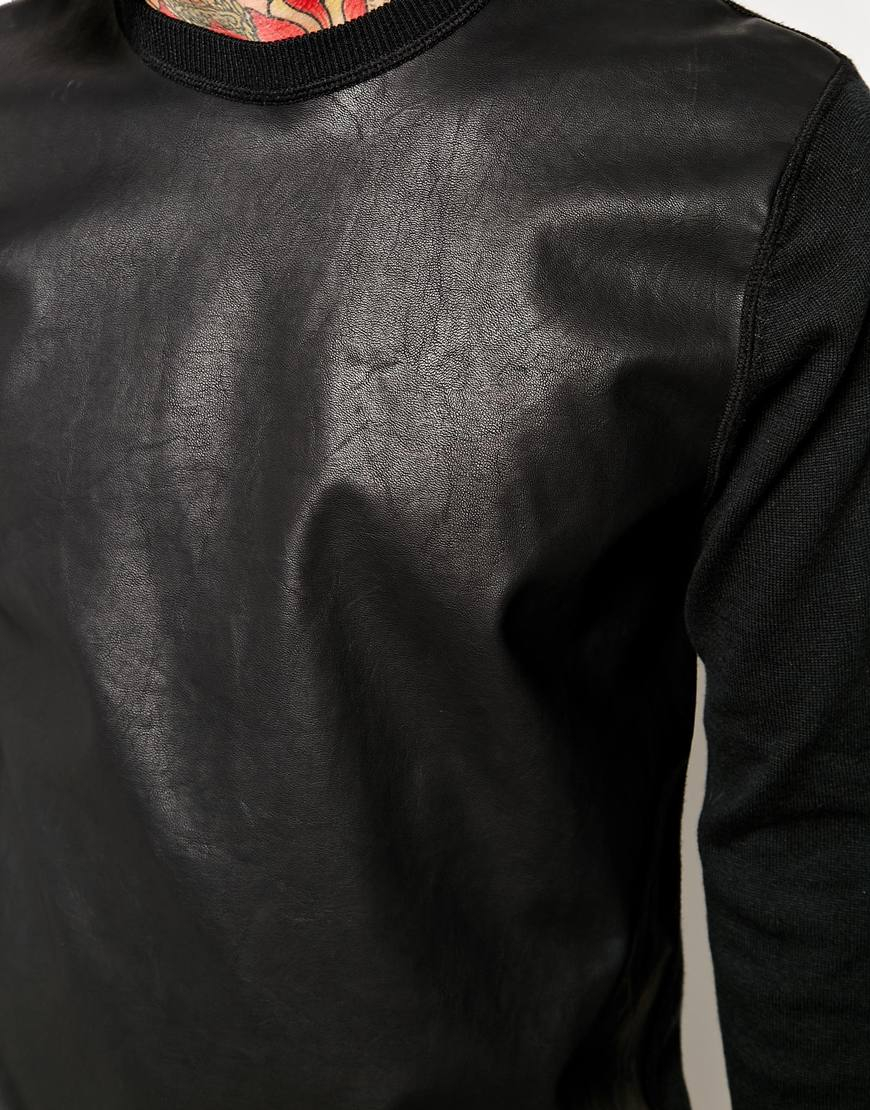 Leather front sweaters cheap