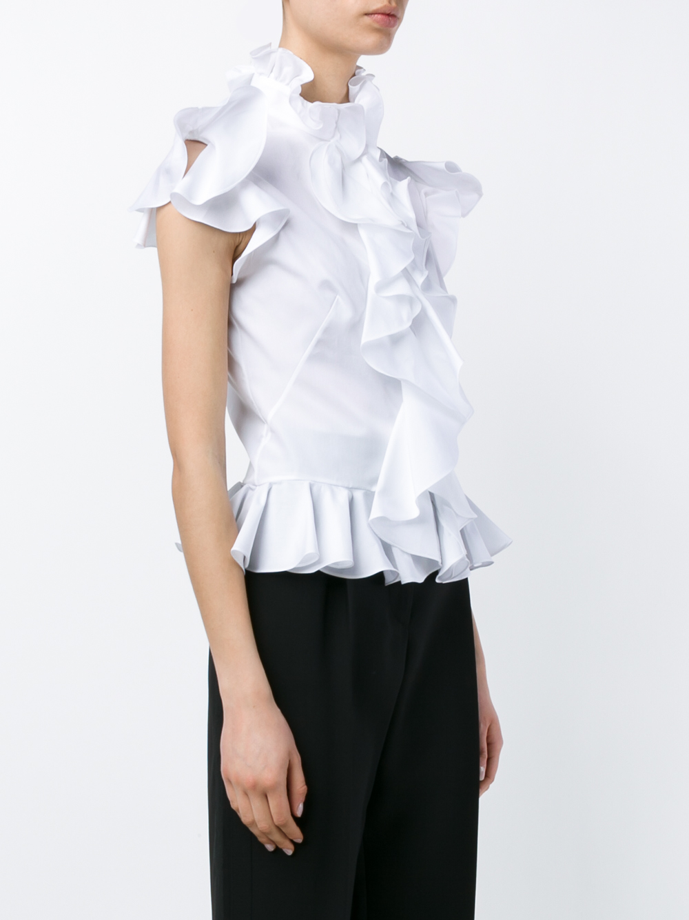 Alexander McQueen Cotton Sleeveless Ruffle Shirt in White - Lyst