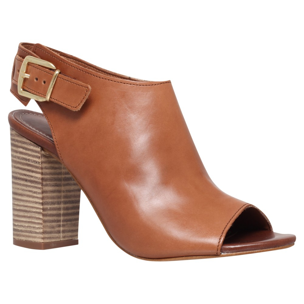 Peep Toe Leather Shoe Boots in Tan 