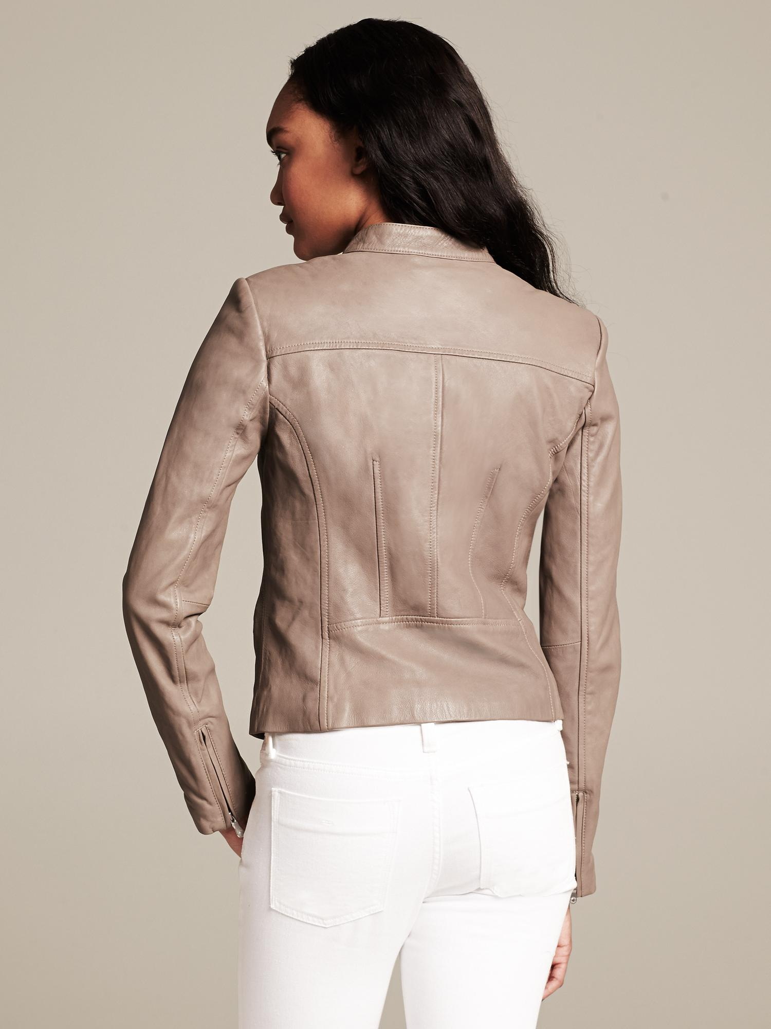 Banana Republic Heritage Taupe Leather Moto Jacket In
