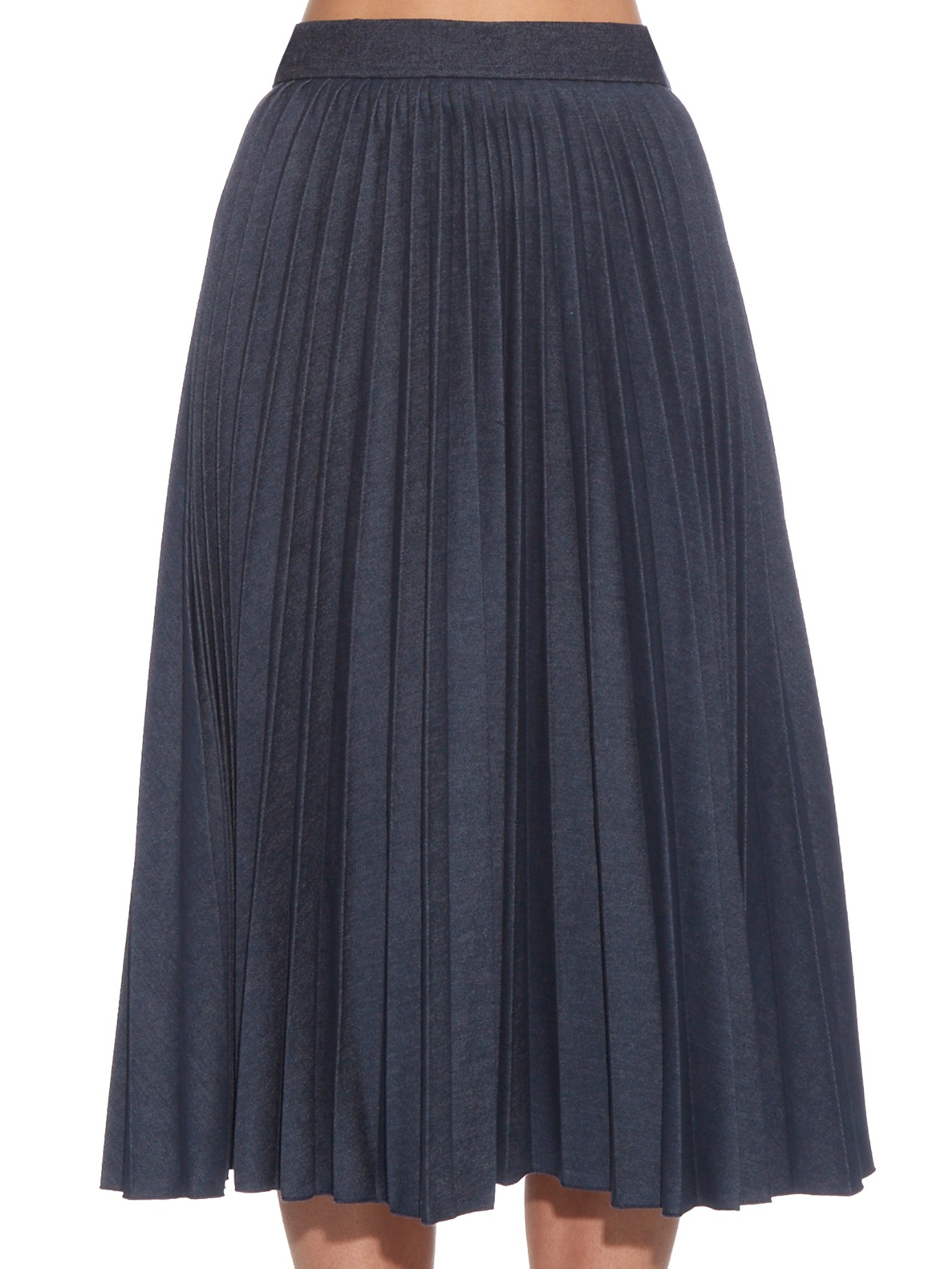 Lyst - MSGM Pleated Denim Midi Skirt in Blue