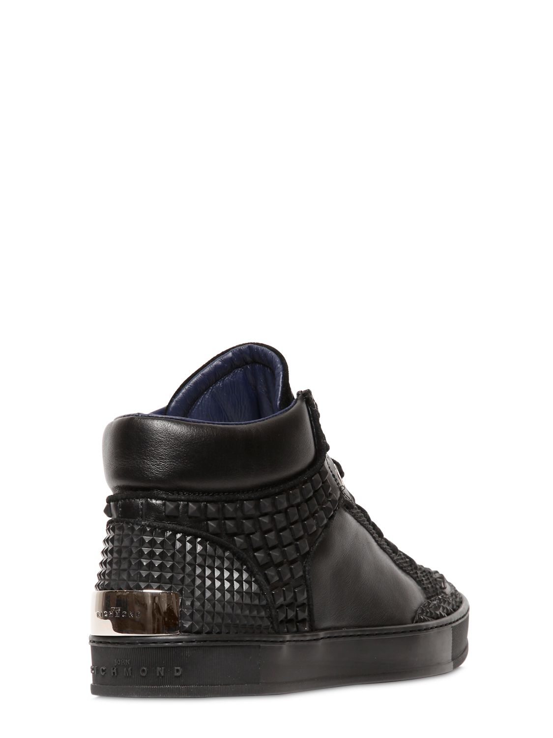 John Richmond Studded Leather High Top Sneakers in Black | Lyst
