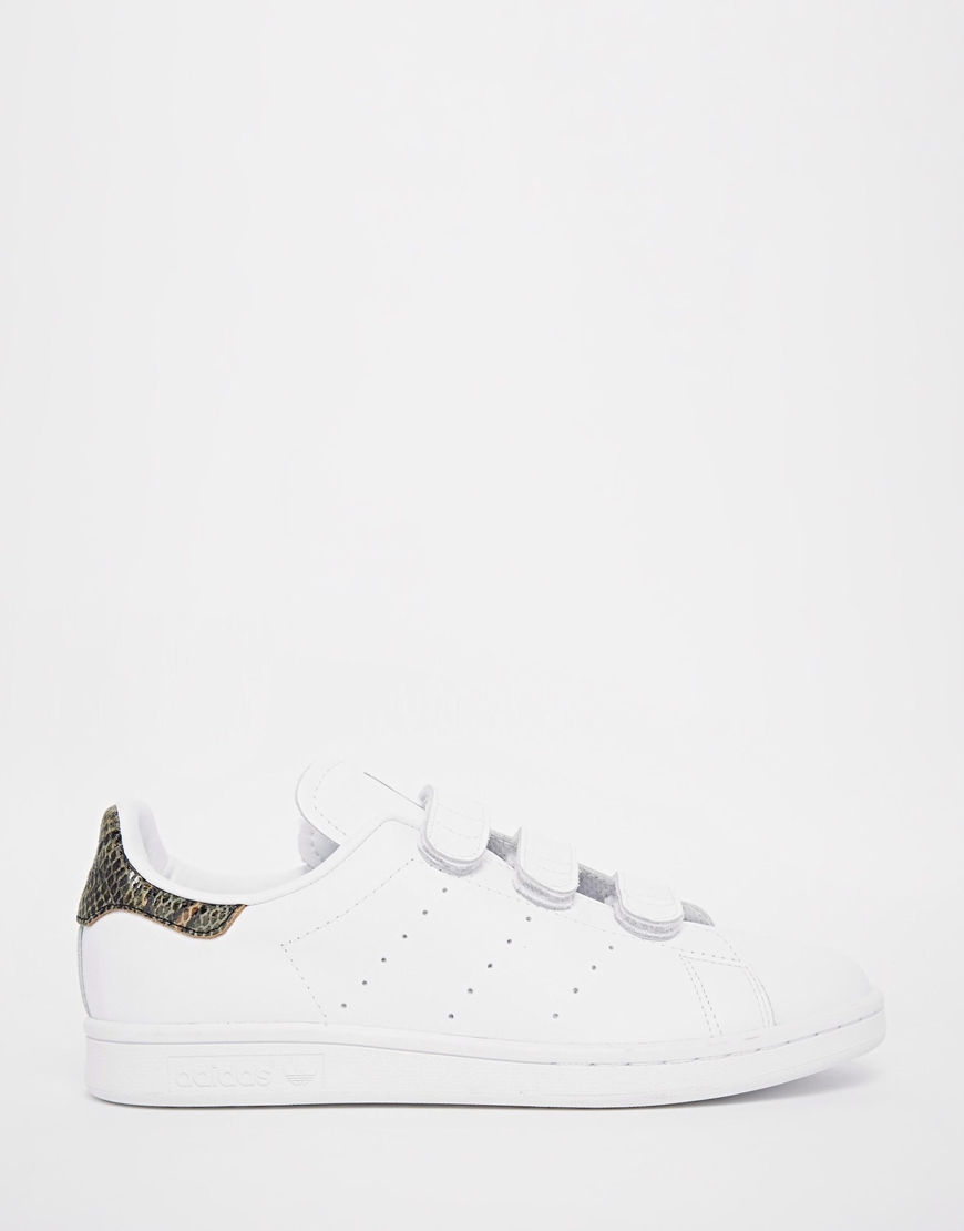 adidas Originals Stan Smith With Faux Snakeskin Velcro Sneakers in White -  Lyst