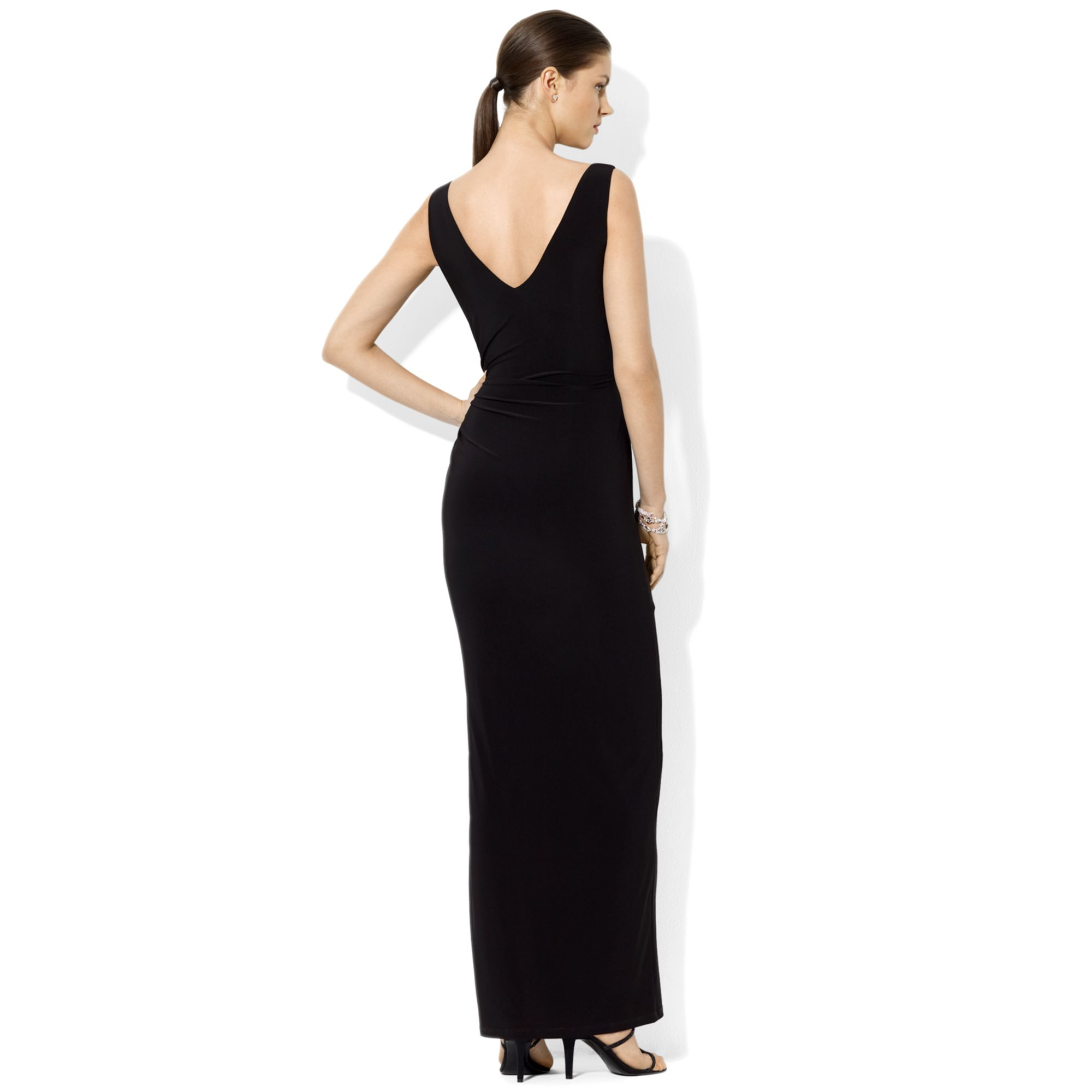 ralph lauren shirred jersey gown